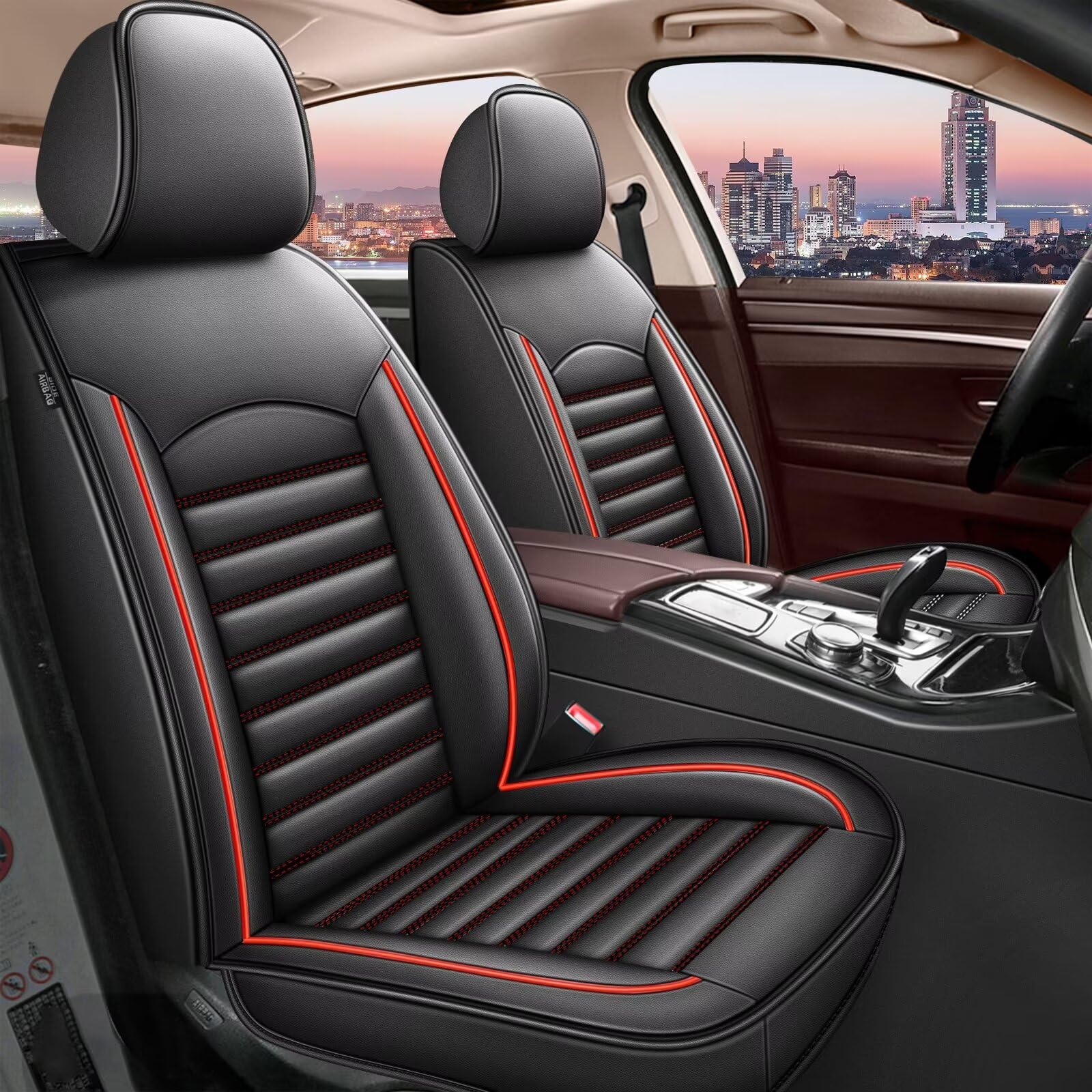 Premium Black Faux Leather Car Seat Covers for Toyota Corolla 2014-2019 - Full Set 5-Seat Protection, Airbag Compatible & Waterproof Seat Cushions with Red Stitching | Perfect for Daily Commute, Road Trips & Family Protection