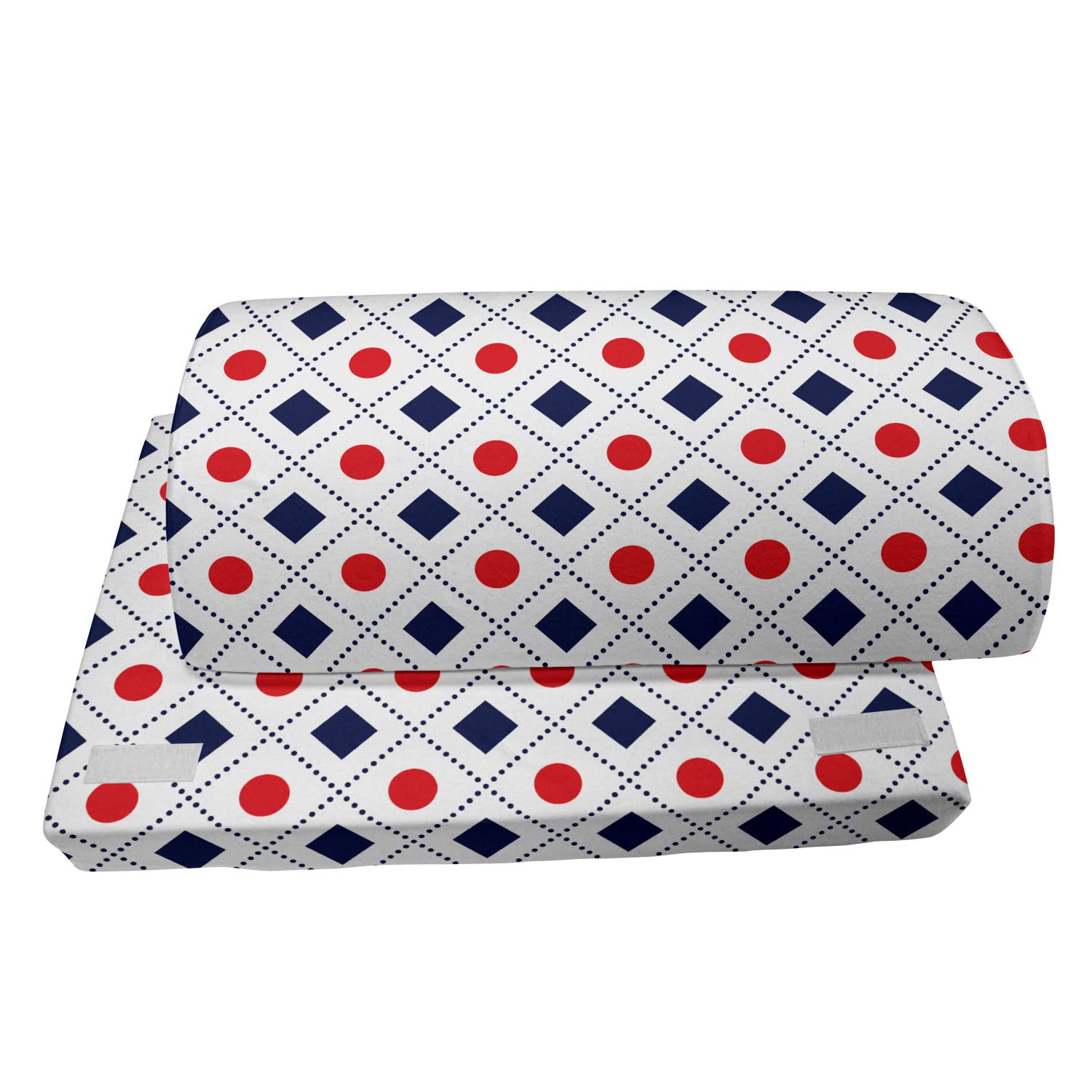 Ambesonne Navy Blue & Red Foot Rest - Non-Slip Ergonomic Memory Foam Leg Support with Geometric Tile Print - Perfect for Office, Home & Gaming Chairs (Adjustable Height, Red/White/Navy)