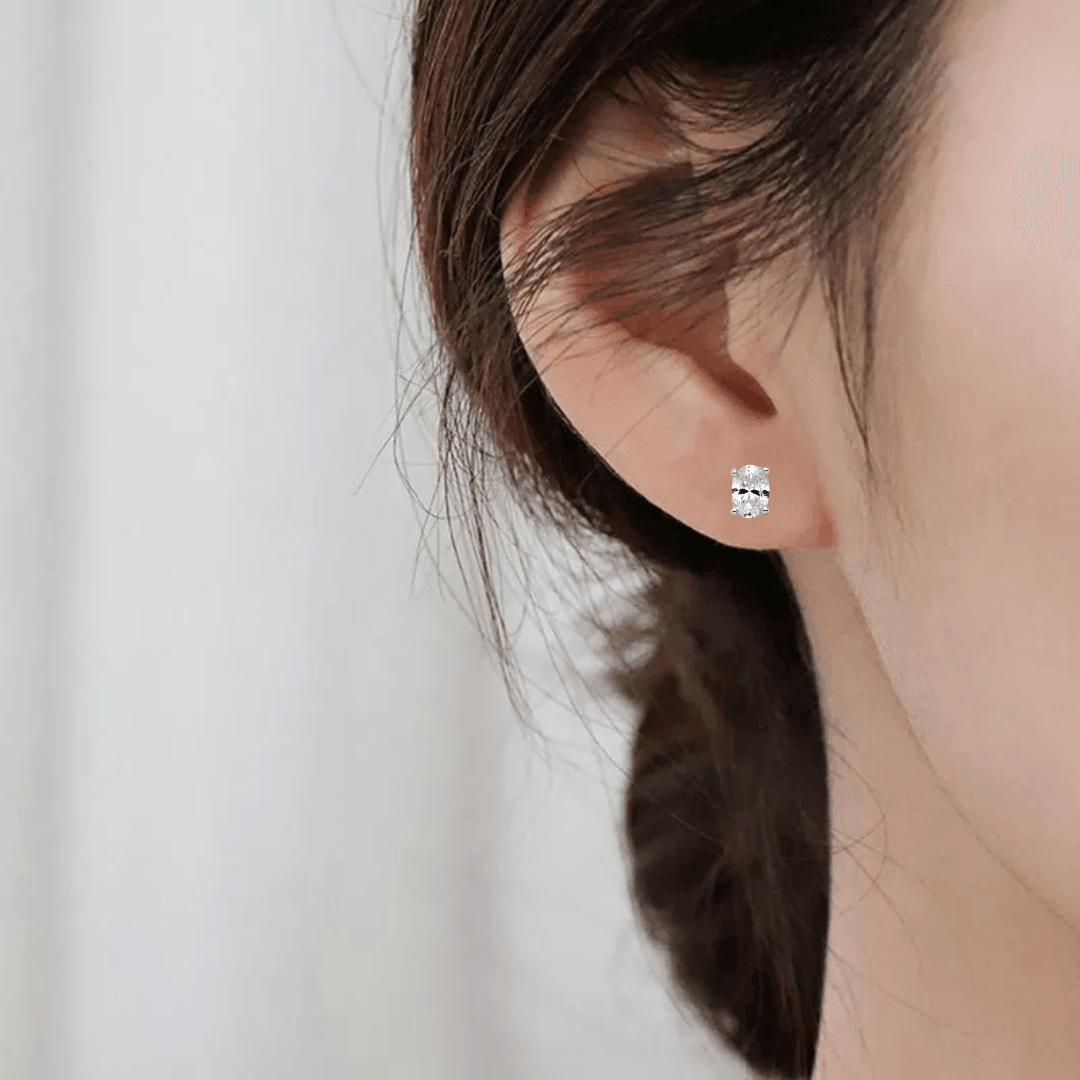 14K White Gold Lab-Grown Diamond Oval Solitaire Stud Earrings for Women - Elegant Everyday Jewelry & Special Occasion Gift