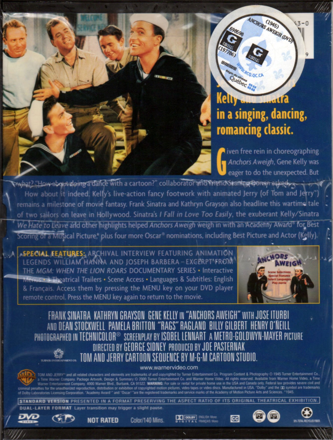 Anchors Aweigh DVD (Snap Case) - Classic Musical Film with Frank Sinatra & Gene Kelly - Perfect for Movie Nights & Vintage Film Collections