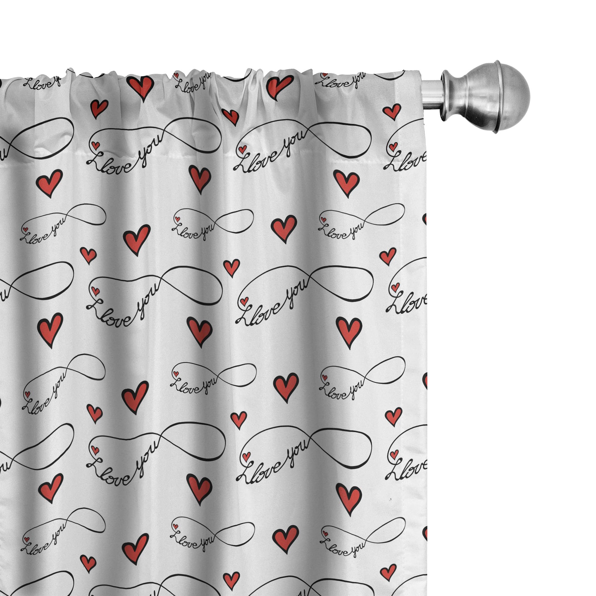 Ambesonne Romantic Red Heart Curtains - Handwritten 'I Love You' with Infinity Hearts Design, Valentine's Day Theme Window Treatments (2 Panels, 28x63 Inches, Red/Black/White) - Perfect for Living Room & Bedroom Decor