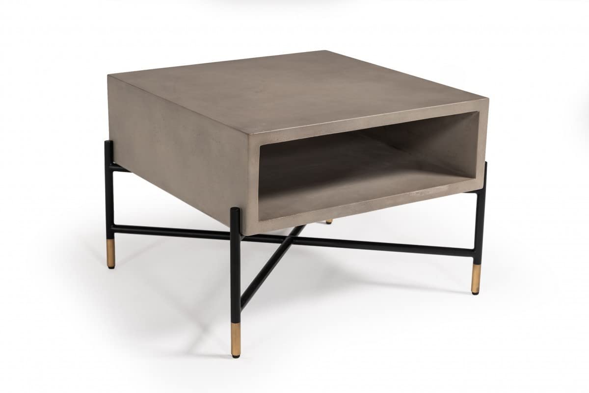 Modern Gray Concrete & Black Metal Coffee Table for Living Room