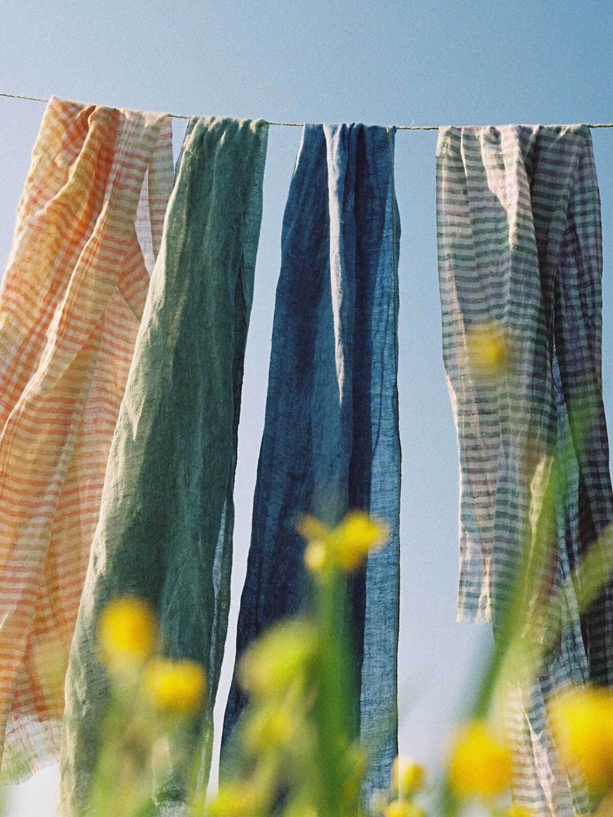 Stylish Linen Scarf - Indigo & Lemon Check Pattern - Perfect for Spring Outfits, Beach Cover-ups & Casual Elegance