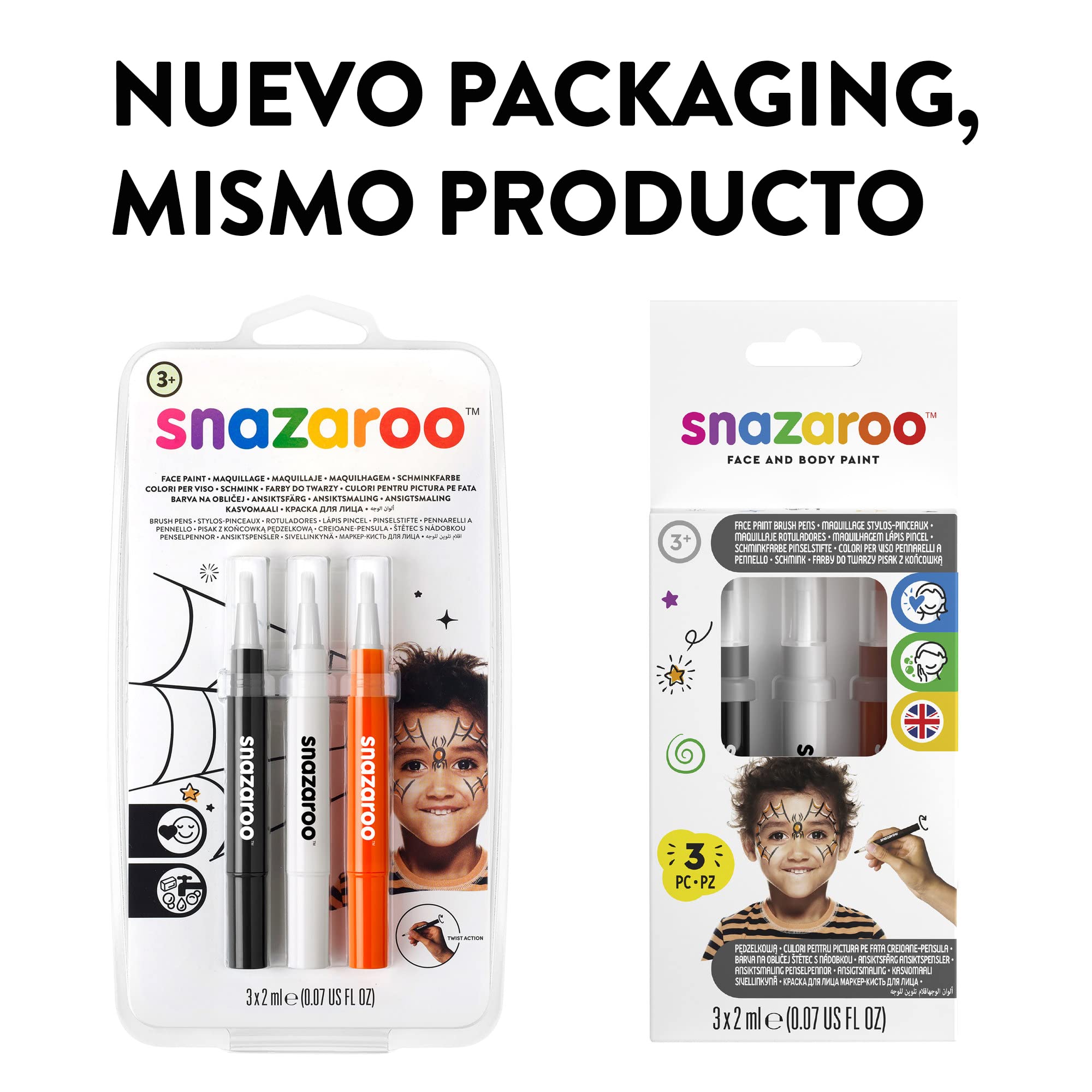 Snazaroo 3-Piece Halloween Face Paint Set - Black, White, Orange - Water-Based for Kids & Adults - Perfect for Costume Parties & Events