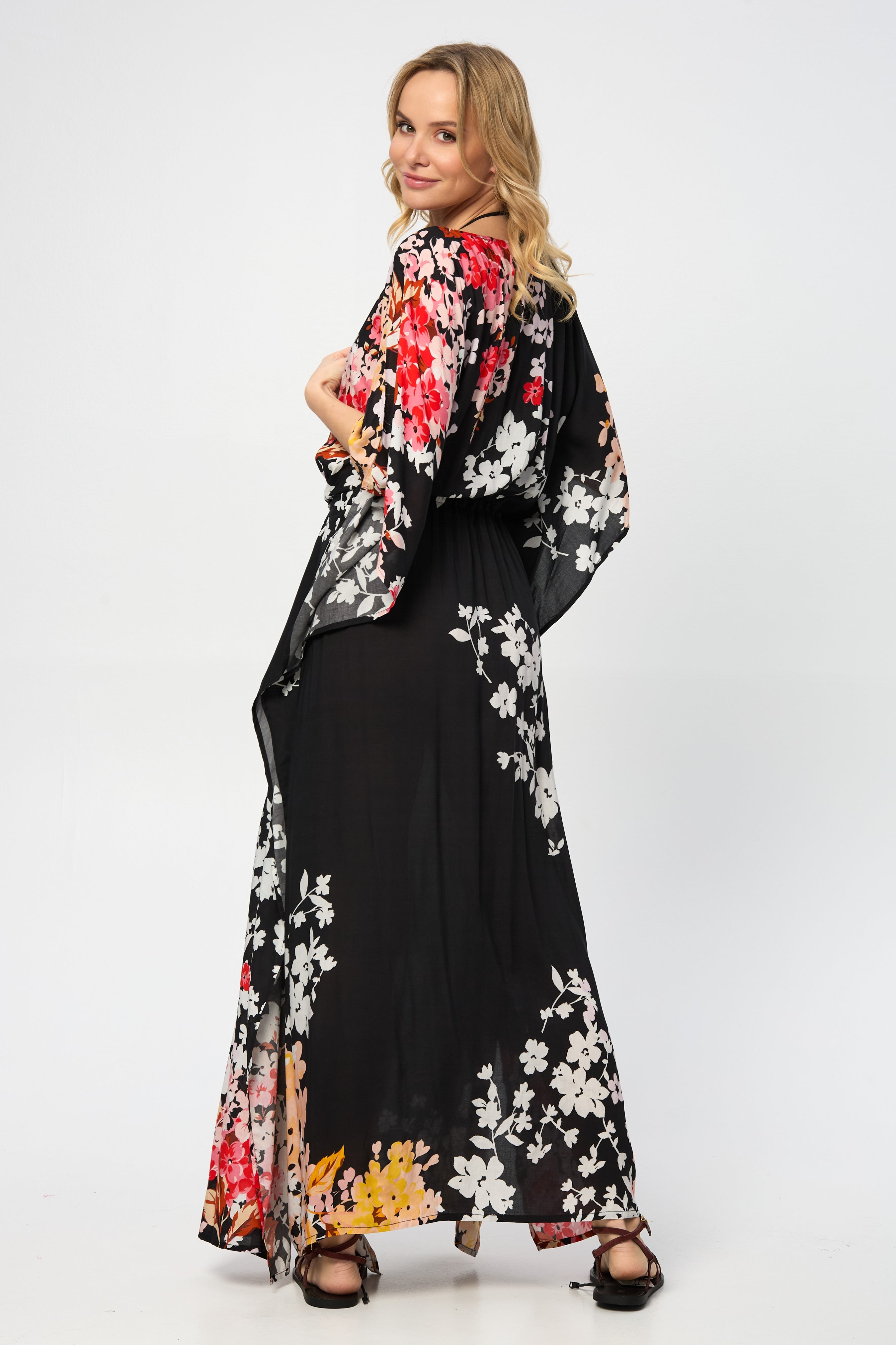 Stylish Multicolored Fiore Tie Waist Keyhole Kaftan Dress - Perfect for Beach Vacation, Summer Outings & Boho Chic Fashion