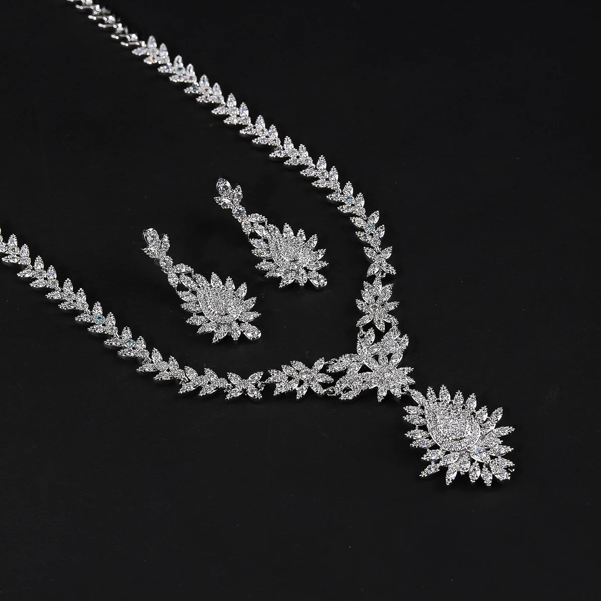 2Pcs Cubic Zirconia Bridal Wedding Jewelry Set - Necklace & Earrings for Women, Elegant Bride Accessories | Perfect for Weddings, Anniversaries & Formal Events
