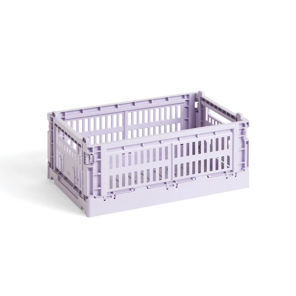 HAY Colour Storage Crate V2 - Medium Size Lavender Plastic Organizer Bin for Home, Office, Kids Room & Closet Organization
