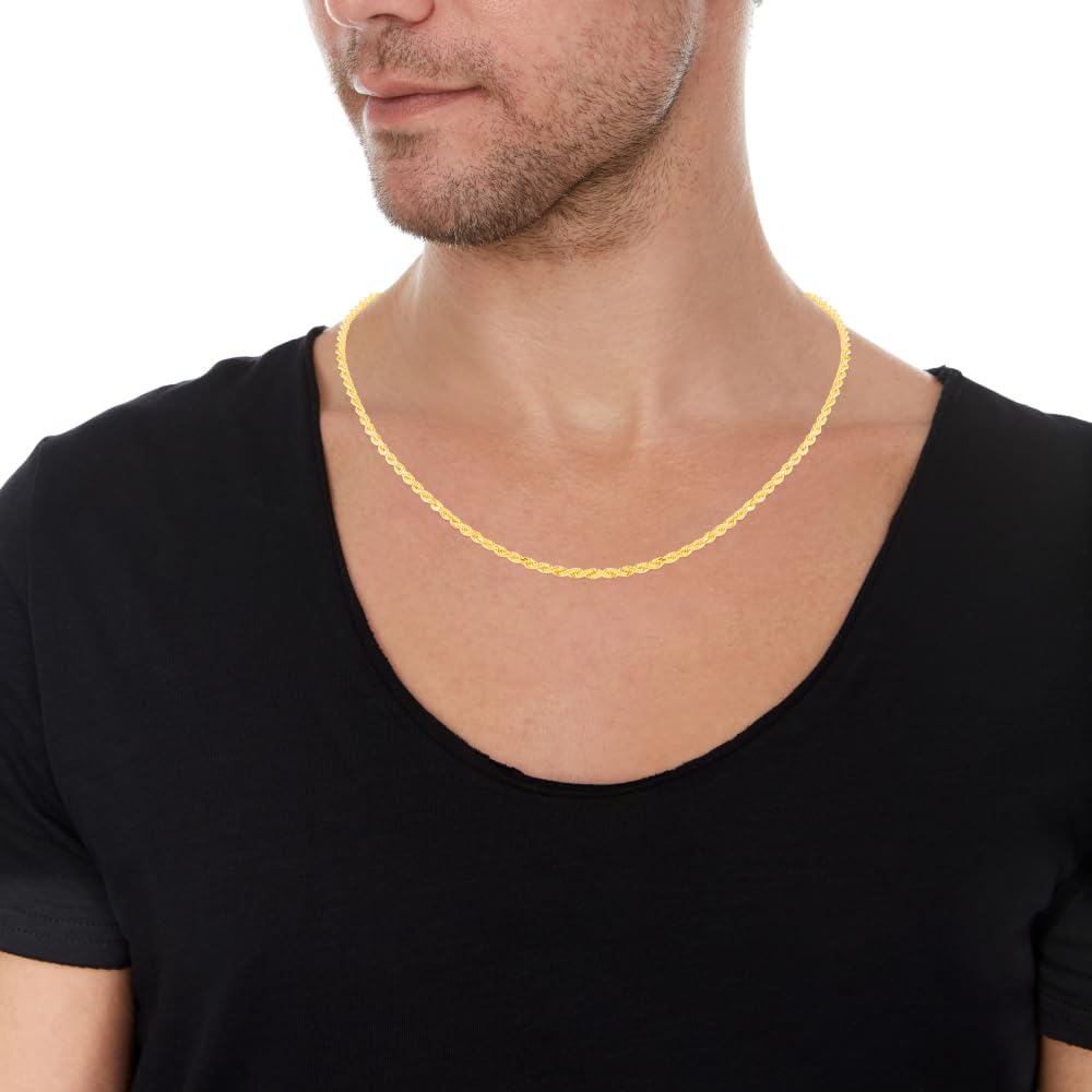 10K Yellow Gold 3mm Hollow Rope Chain Necklace for Women - Dainty & Lightweight Layering Jewelry - Perfect for Everyday Wear, Gifts & Special Occasions