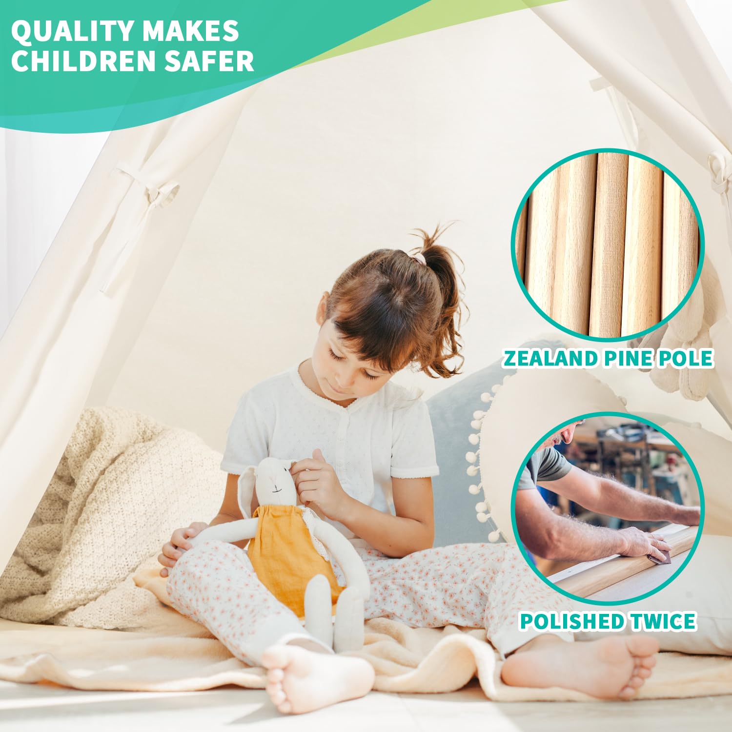 **Sumbabay Kids Teepee Tent with Lace - Indoor & Outdoor Playhouse for Toddlers, Boys & Girls - Perfect for Playtime, Reading Nook, or Birthday Gifts**