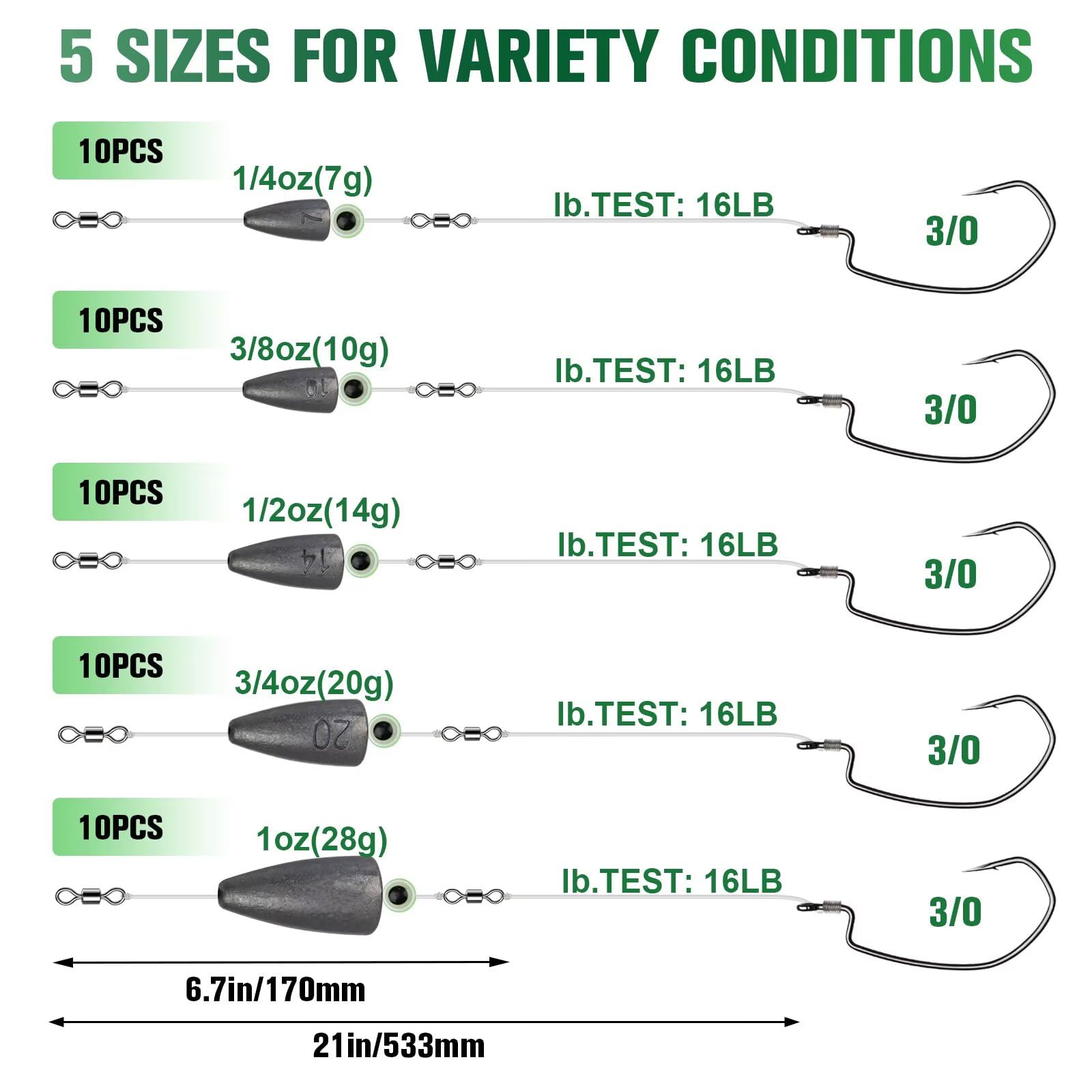 Dovesun 10/5PCS Ready Tied Carolina Rig Kit - Bass Fishing Rig with Hooks, Swivel & Fluorocarbon Line - Catfish & Freshwater Fishing Gear for Lakes & Rivers