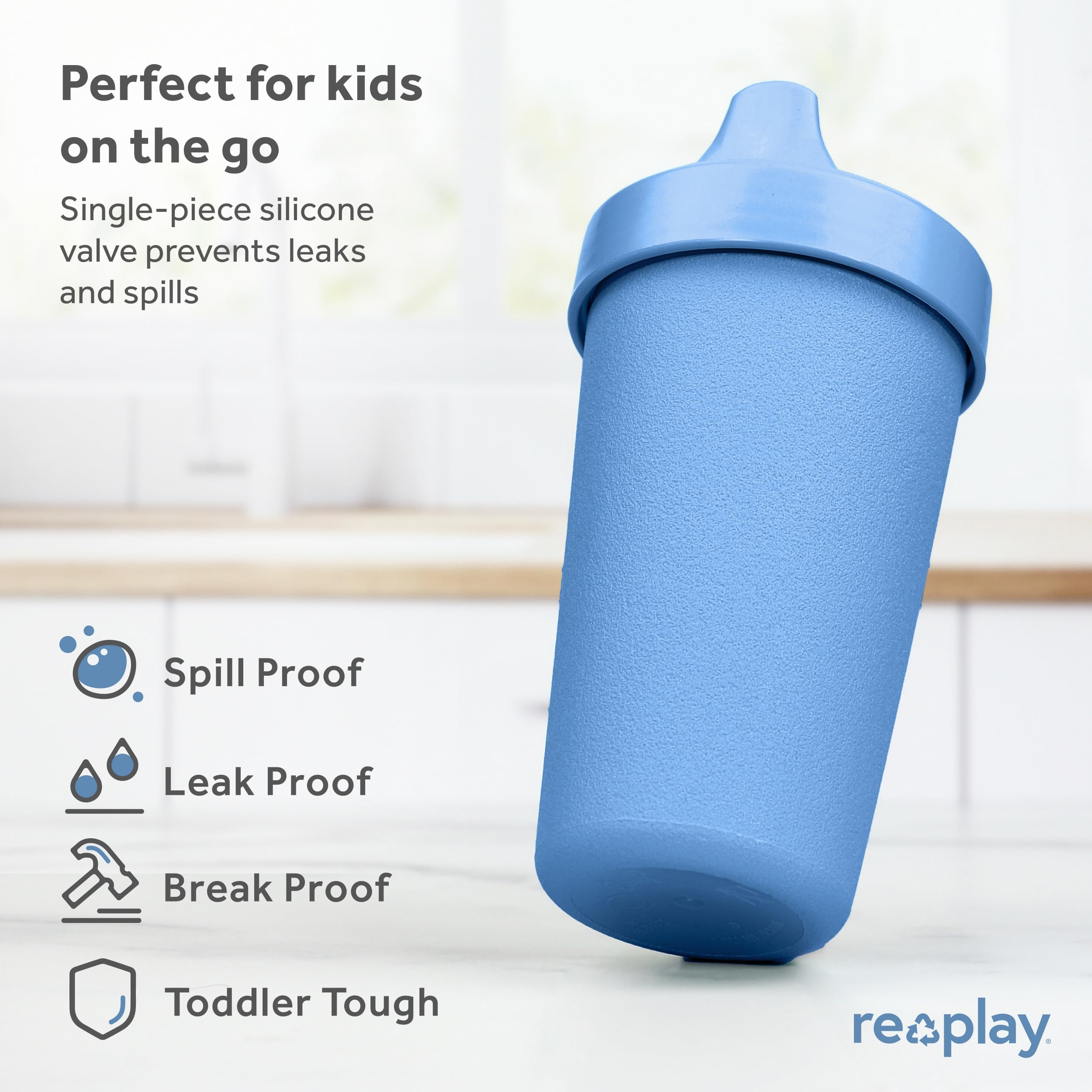 Re-Play USA Made 10oz Toddler Sippy Cups, Pack of 4 - BPA-Free Spill Proof Drinking Cups for Kids 1-3 Years - Dishwasher & Microwave Safe Hard Spout Cups (3.13