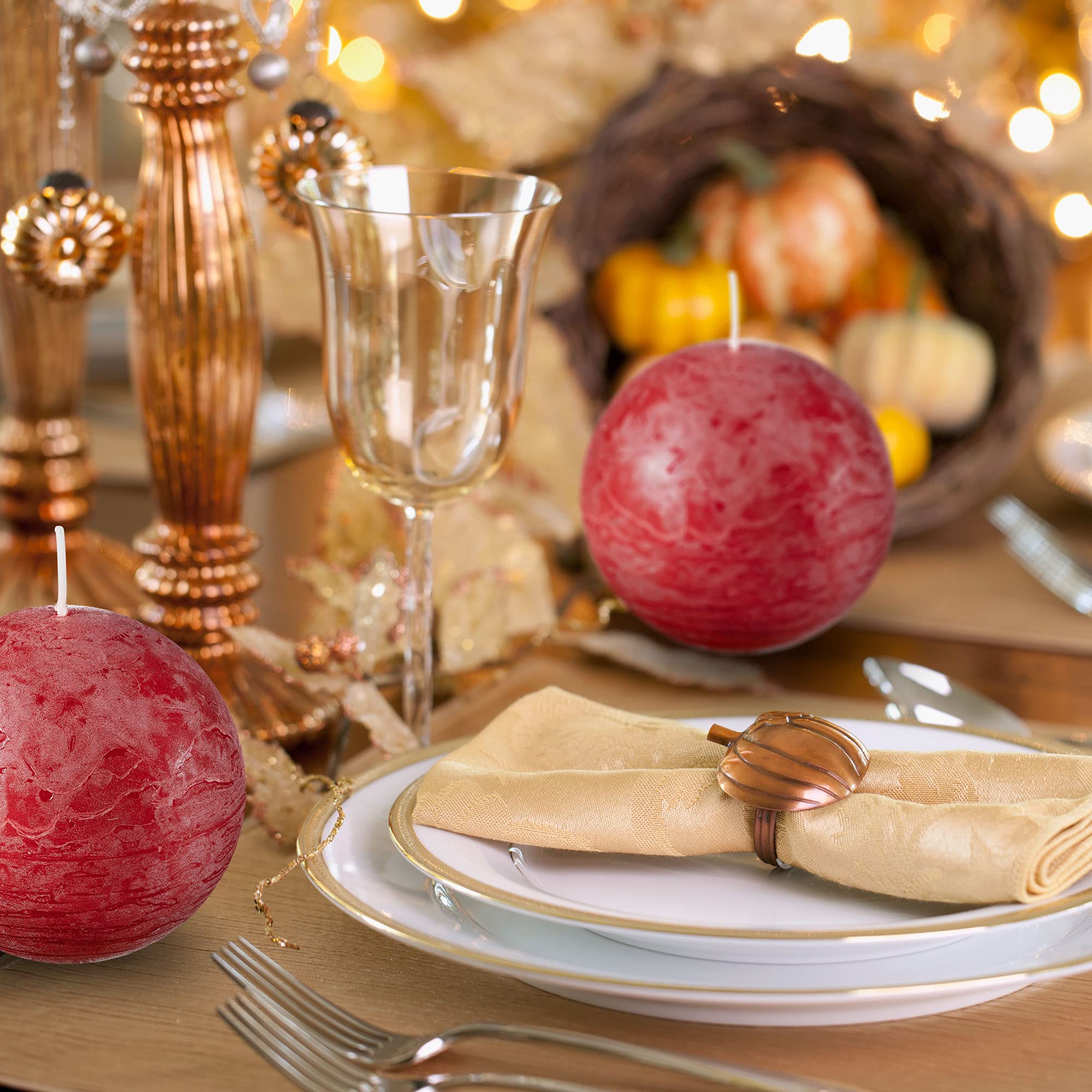 SPAAS Rustic Red Round Candles - 3 Inch Red Ball Candles Set of 6 - Decorative Sphere Candles for Wedding Centerpieces, Christmas Decor, Thanksgiving Table Settings & Home Ambiance Lighting
