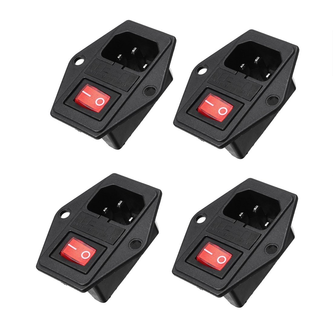 Oiyagai 4 Pcs IEC320 C14 Inlet Module Connector with Fuse Switch - Male Power Socket AC 250V 10A with Red Indicator Light - Perfect for Computer Power Supplies, Servers & Audio Equipment