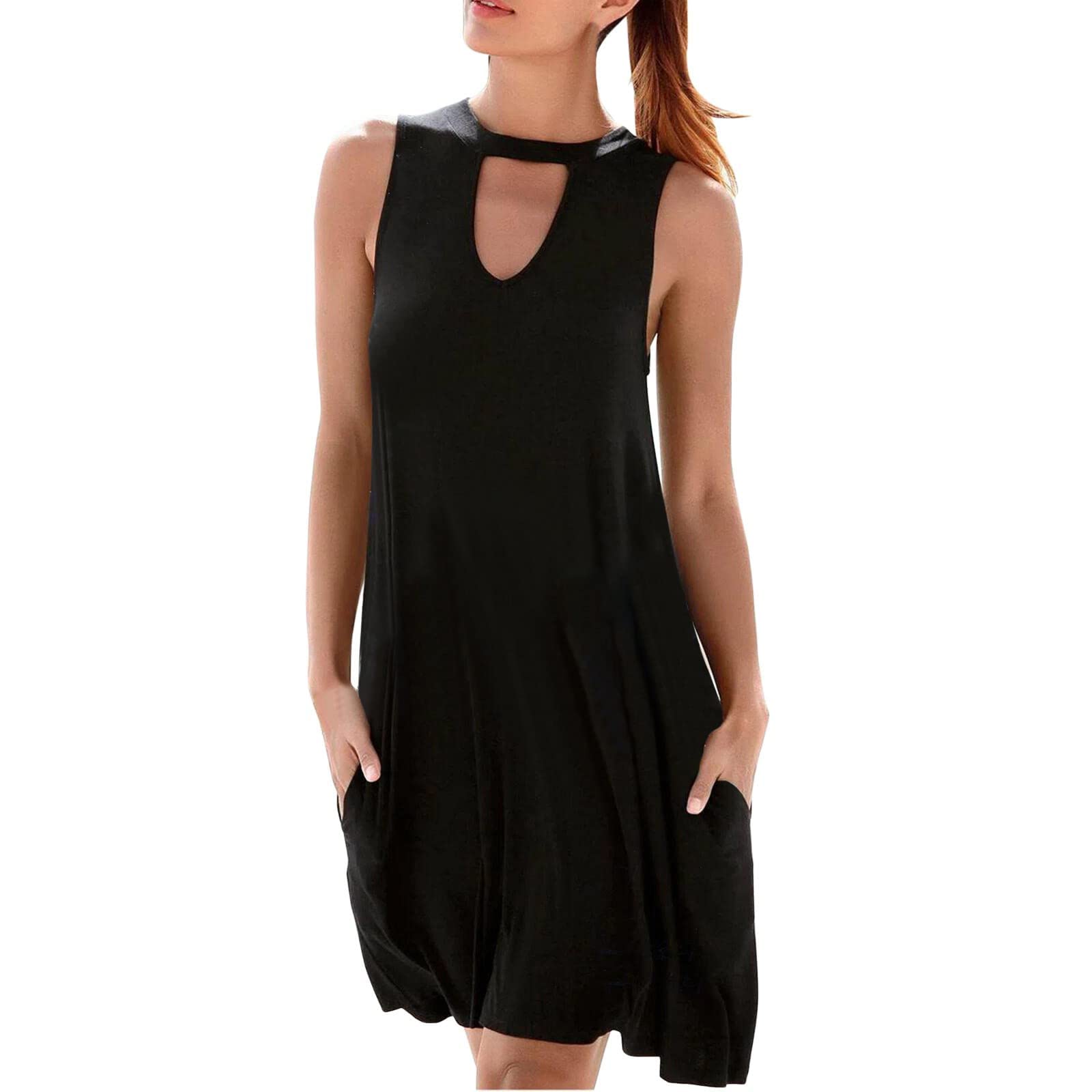 Stylish Women's Summer Sleeveless Mini Dress with Pocket - Casual Vacation Beach Dress for Women, Flowy Party Dress for Outdoor Activities, Date Night & Summer Travel