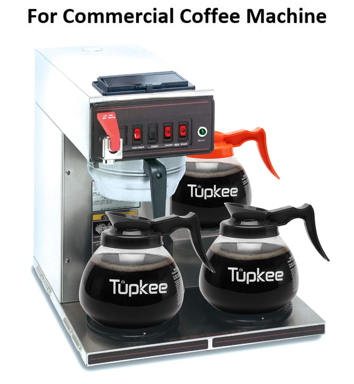 12 Cup Glass Coffee Carafe Replacement (64 oz) - Set of 3 with Black & Orange Handles - Durable Commercial Coffee Decanter for Restaurants, Offices & Home Brewing