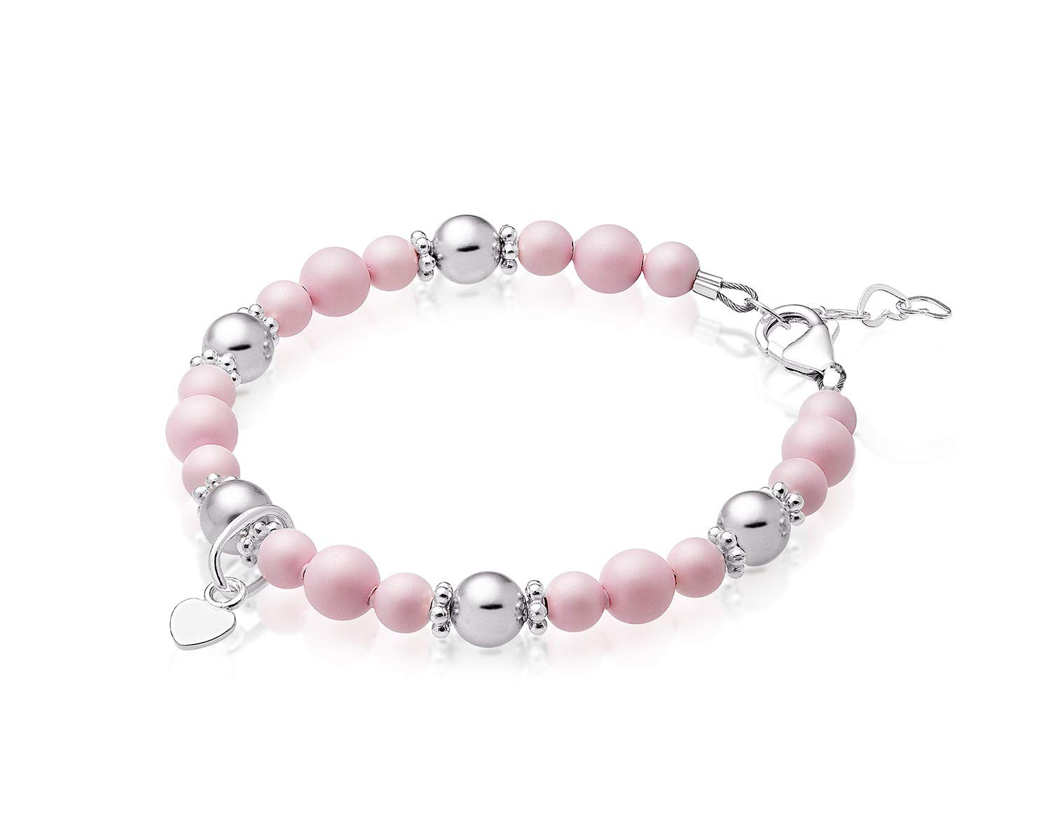 Sterling Silver Pearl Bracelet for Girls - Elegant Heart Charm & Rose Pearls for Gifts