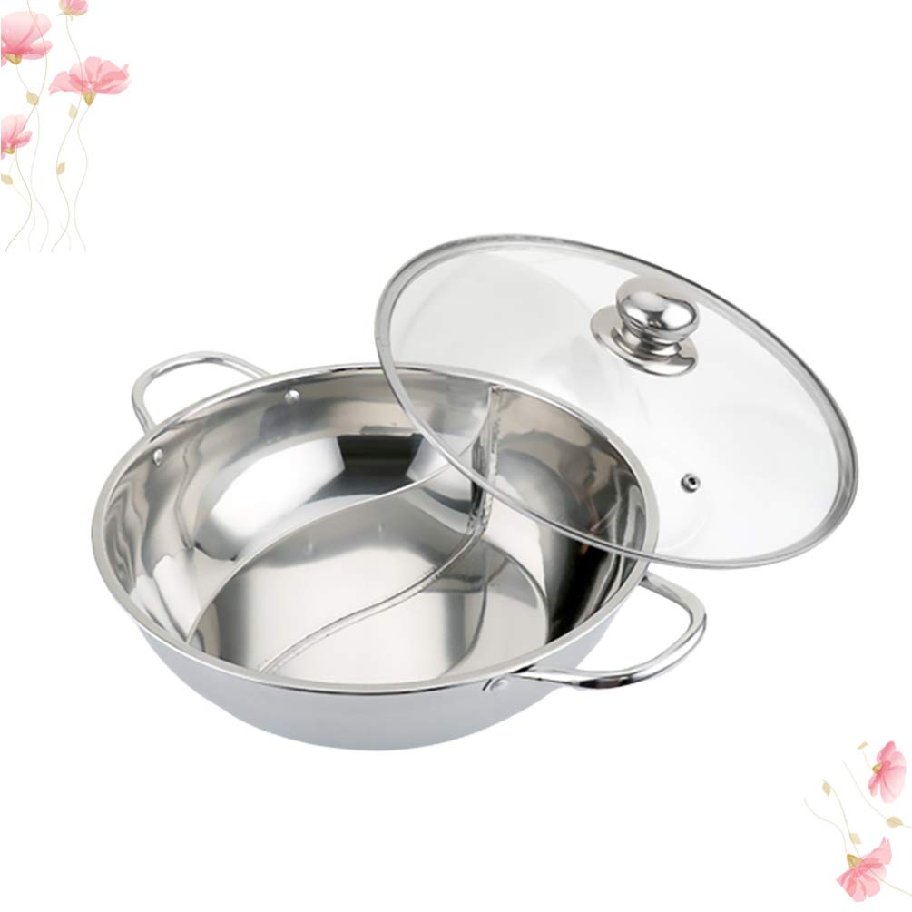 Hemoton 32cm Stainless Steel Hot Pot with Divider - Multi-Functional Induction Cooker Pot for Shabu Shabu, Soup & Stew | Perfect for Home Cooking, Family Gatherings & Asian Cuisine
