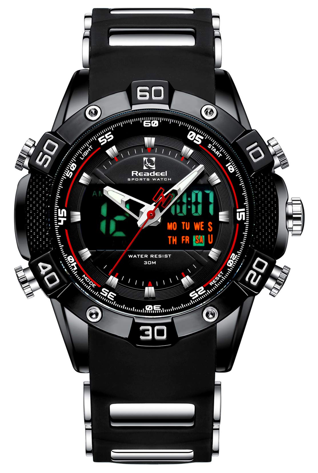 Youwen Men's Sports Watch - LED Digital & Quartz Analog Dual Display, Military Chronograph, Waterproof - Perfect for Running, Hiking, Gym & Outdoor Activities