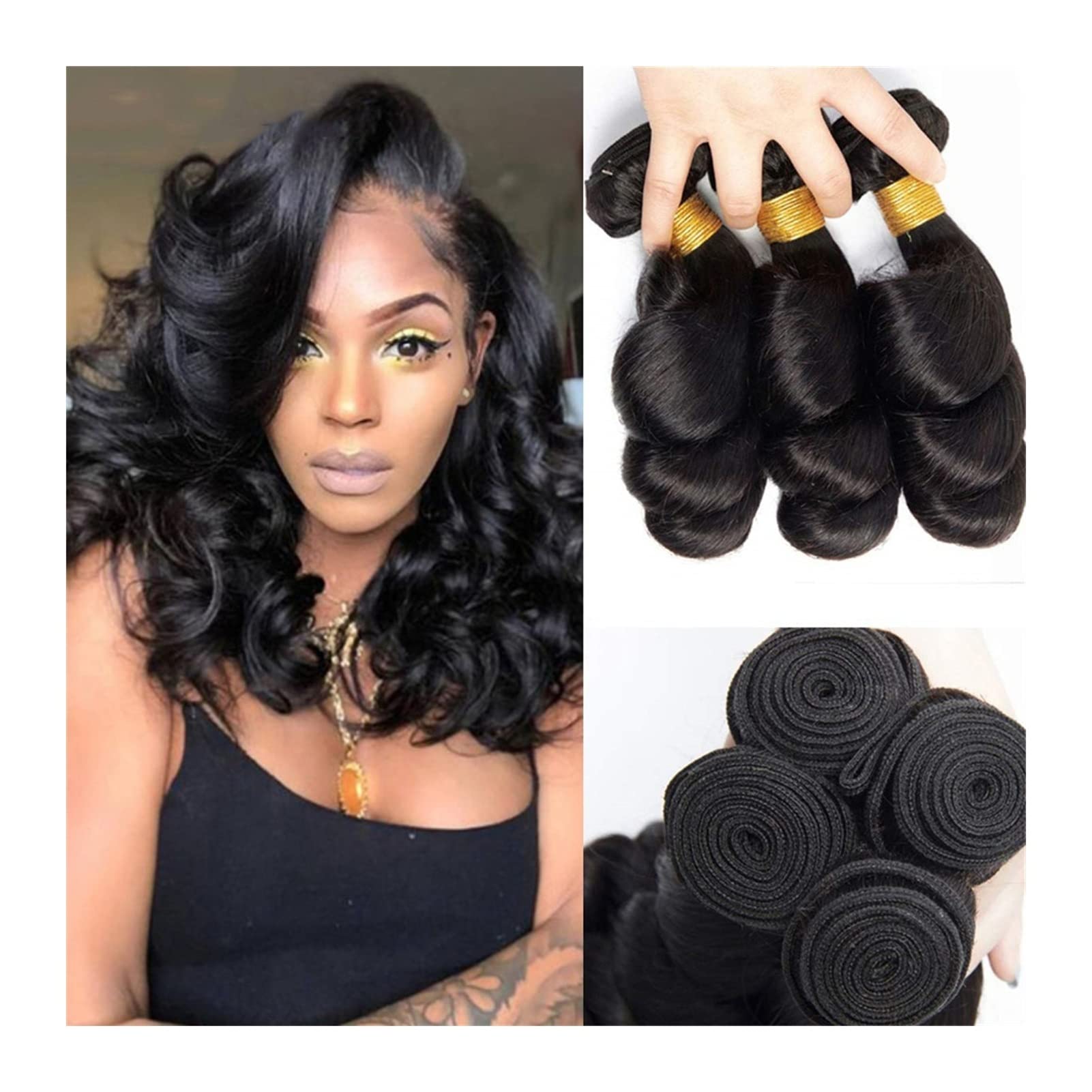 Malaysian Virgin Hair Bundles 3/4Pcs - 100% Unprocessed Remy Human Hair Extensions in Loose Wave, Natural Color for Beautiful & Full Look | Perfect for Daily Styling, Special Occasions & Salon Use