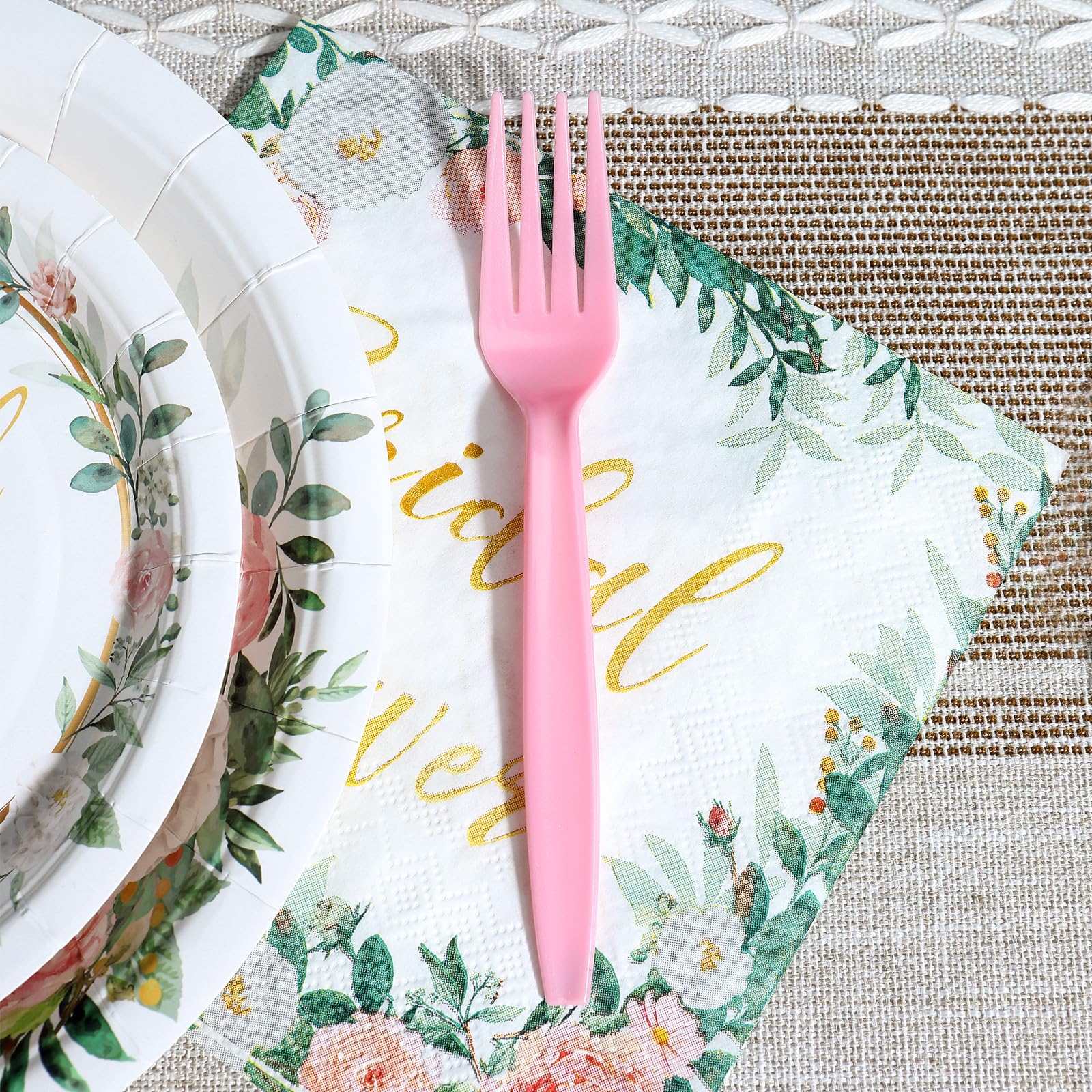 Elegant Pink & Gold Floral Bridal Shower Tableware Set - 24-Piece Disposable Plates, Dessert Plates, Napkins & Forks for Bachelorette Party Decorations | Perfect for Wedding Showers, Engagement Parties & Bridal Celebrations