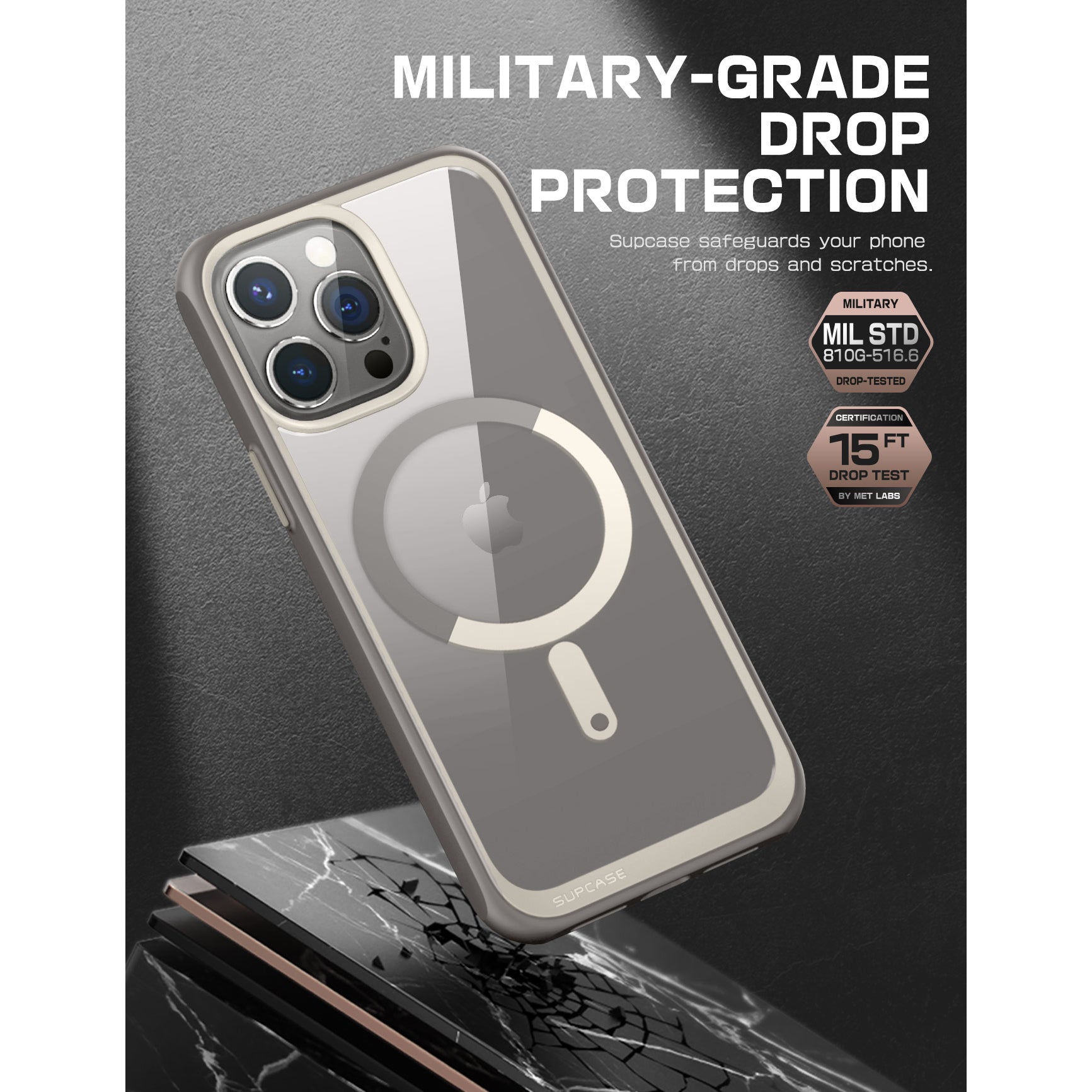 iPhone 15 Pro 6.1 Inch Unicorn Beetle MAG Slim Clear Case with MagSafe - Shockproof Protective Cover for Everyday Use (Gray) - Perfect for Work, Travel & Outdoor Activities