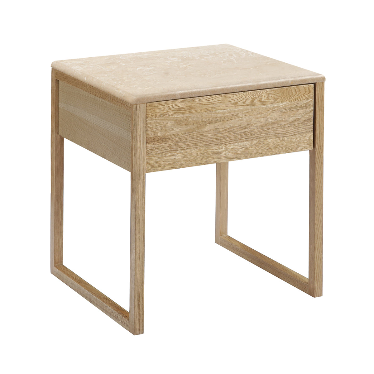 Modern Avalon Travertine Bedside Table - Natural Stone Nightstand with Drawer - Perfect for Bedroom, Guest Room & Hotel Decor