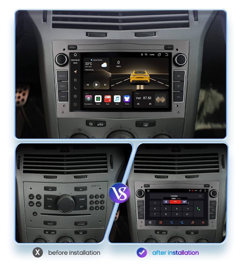 7 Inch Android 12 Car Stereo with Wireless CarPlay & Android Auto - 8-Core 4GB RAM 32GB ROM - WiFi GPS Navigation - Weather Display - Compatible with Vauxhall Antara Vectra Corsa Vivaro Zafira Meriva - Perfect for Road Trips & Daily Commuting