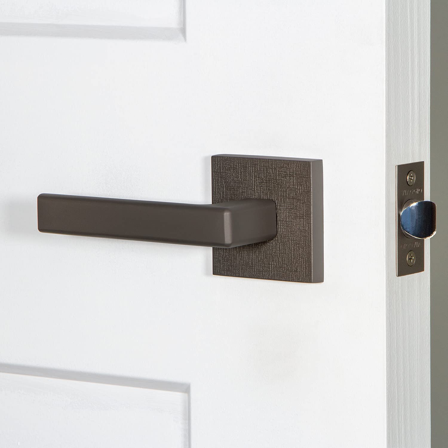 Luxury Satin Black Square Linen Rosette Privacy Cover for Right-Handed Door Lever - Perfect for Home, Office & Commercial Spaces