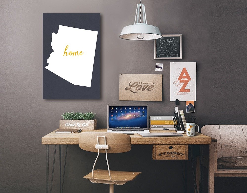 Arizona Home State White on Gray 16x24 Wrapped Canvas Wall Art - Perfect for Living Room, Bedroom & Office Decor