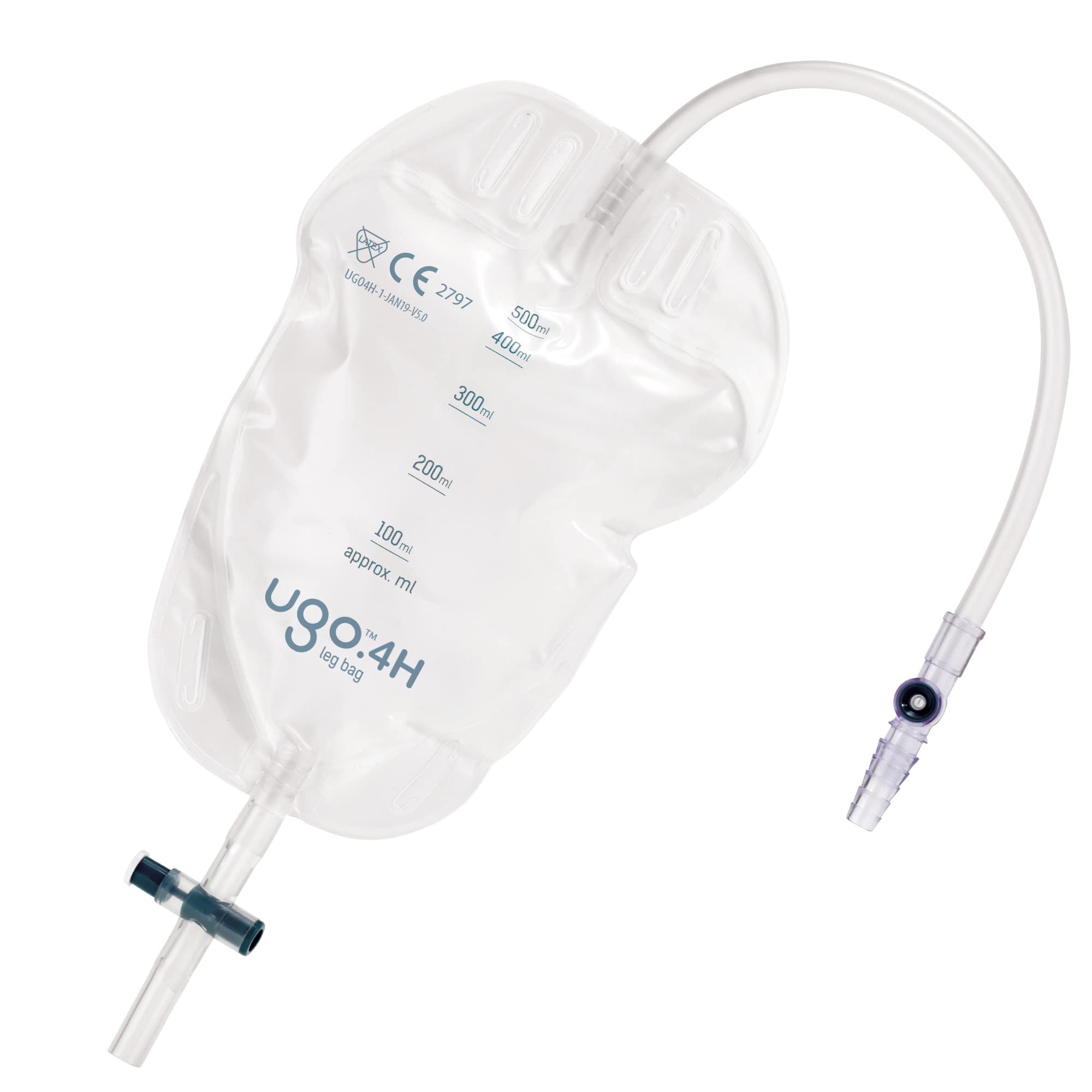 Ugo Leg Bags (Pack of 10) - 500ml Urine Drainage Bags with T Tap & Soft Fabric Backing, Comfortable Leg-Shaped Design for Catheter Users - Ideal for Daily Use, Travel & Post-Surgery Care