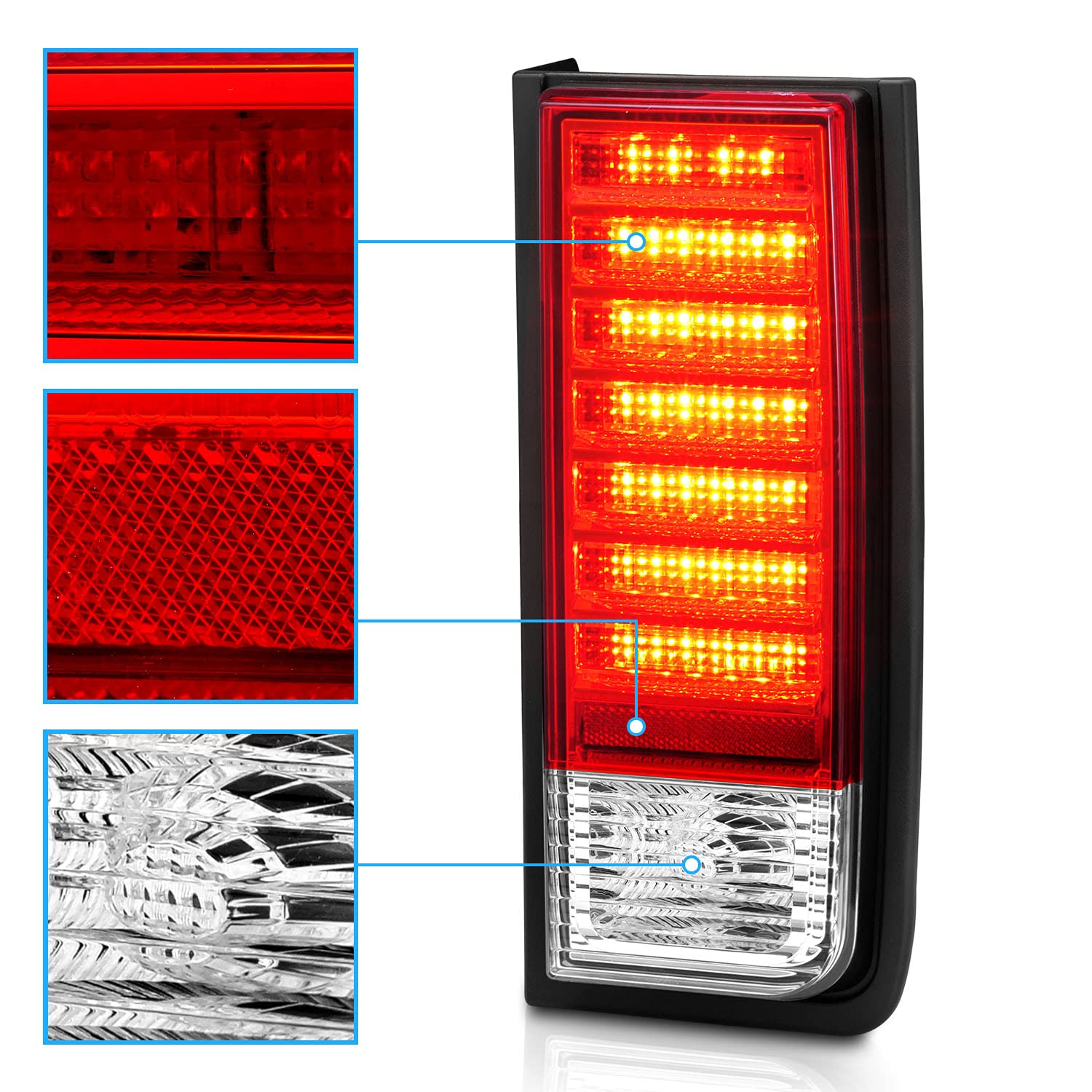 AmeriLite Red/Clear LED Replacement Brake Turn Signal Tail Lights Set for Hummer H2 - Left & Right Side - Durable & Bright LED Lights for Improved Safety & Style - Perfect for Off-Roading, Night Driving & Car Customization