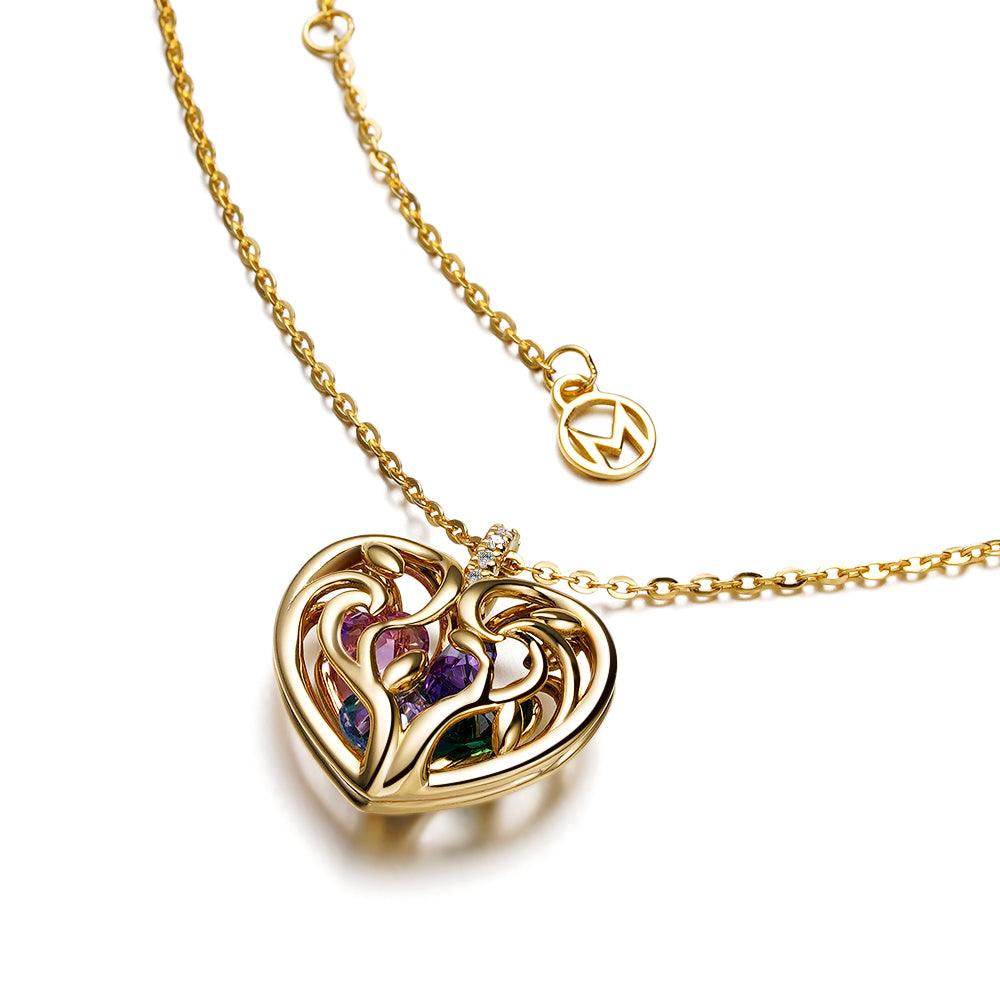 Custom Caged Heart Birthstone Necklace Pendant - Personalized Jewelry Gift for Women, Mom, Wife - Perfect for Valentine's Day, Anniversary & Birthday Gifts | Handmade Sterling Silver or Gold Plated