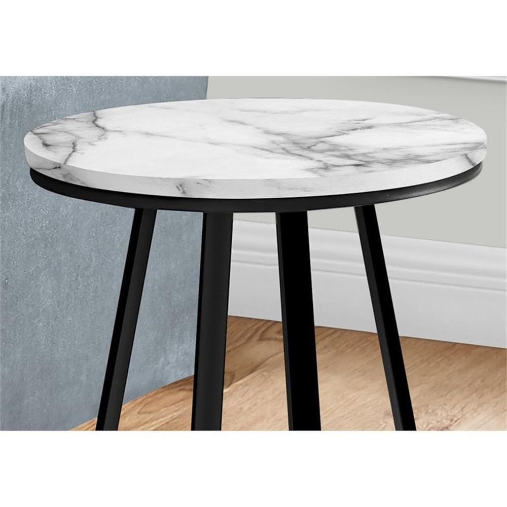 Monarch Specialties 2178 Round Accent Table - White Marble Look & Black Metal Frame - 15.75