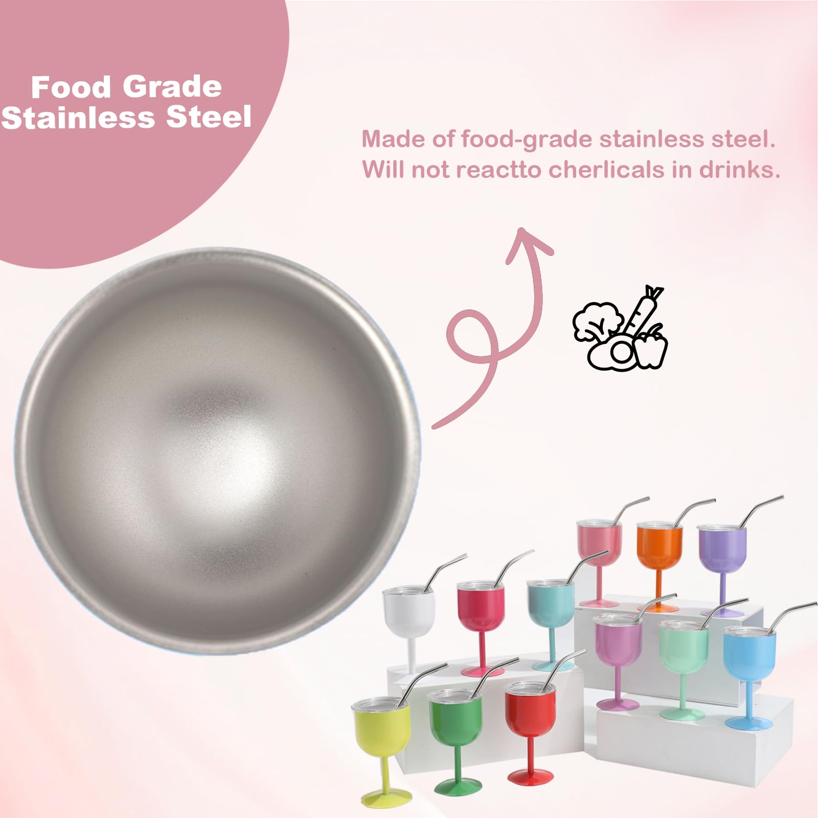 Premium Stainless Steel Wine Glasses Set - 4oz Double Wall Vacuum Insulated Unbreakable Wine Tumblers with Lid & Straw - Perfect for Housewarming, Valentine's, Anniversary Gifts - Ideal for Cocktails, Martinis, Outdoor Picnics, Pool Parties & Romantic Dinners
