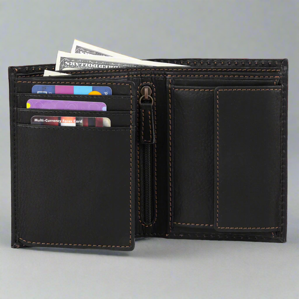 MET Men's Upright Coin Leather Wallet - Slim RFID Blocking Bifold Wallet for Cash & Cards - Perfect for Everyday Use, Travel, and Business