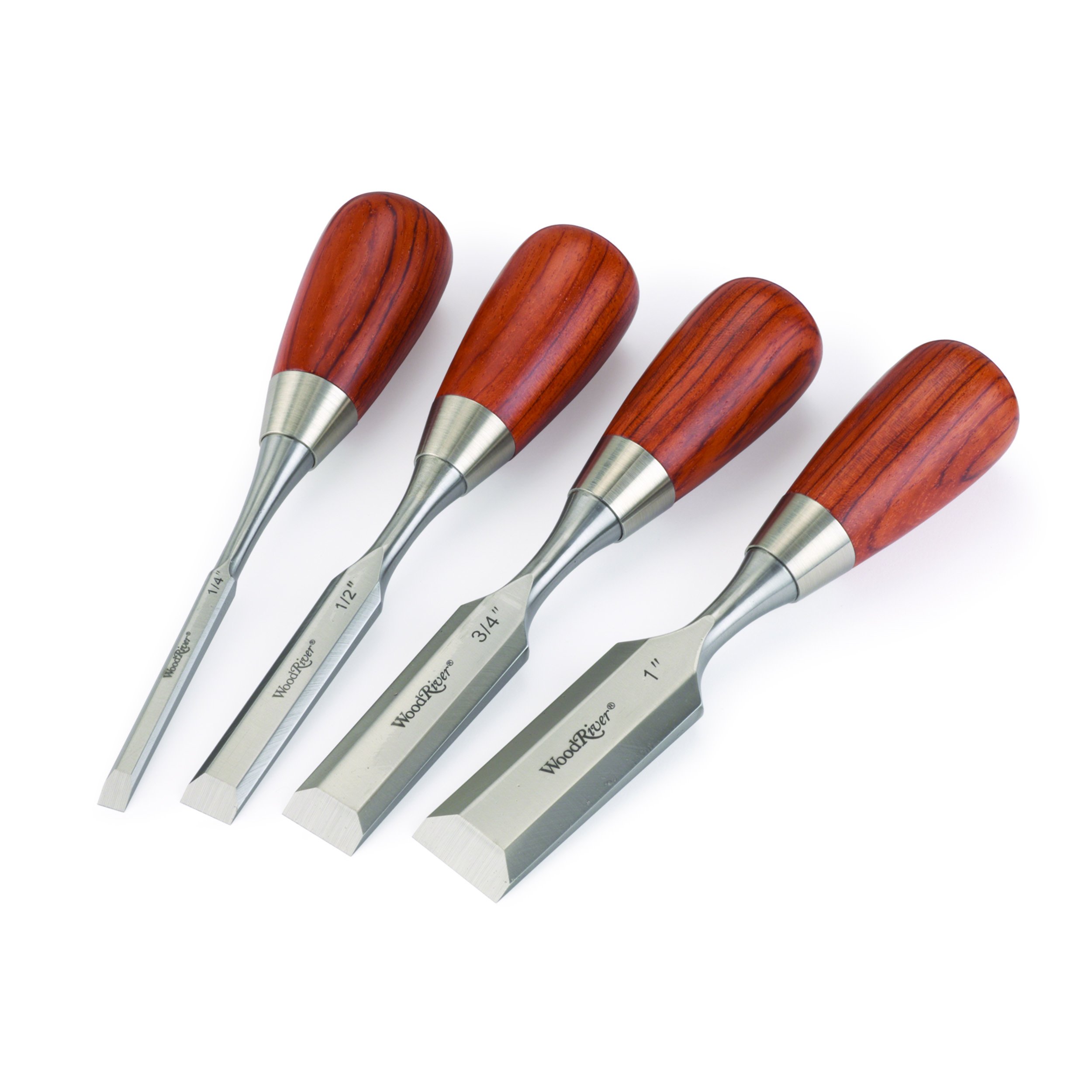 WOODRIVER 4-Piece Premium Woodworking Butt Chisel Set - Sharp Carbon Steel Blades with Ergonomic Handles for Fine Woodworking, Carving & Cabinet Making