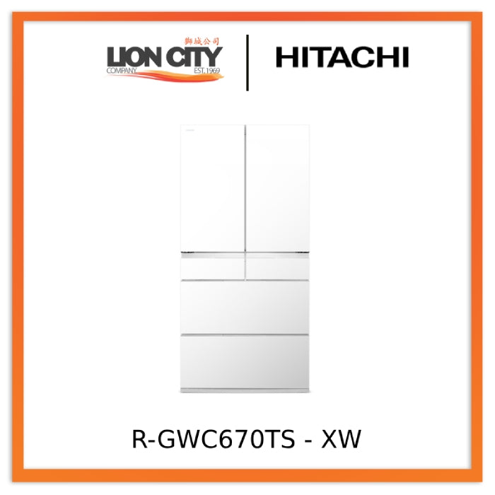 Hitachi R-GWC670TS XK/XW 525L 6-Door Refrigerator - Large Capacity Smart Fridge for Modern Kitchen, Energy Efficient & Spacious Storage for Family Use