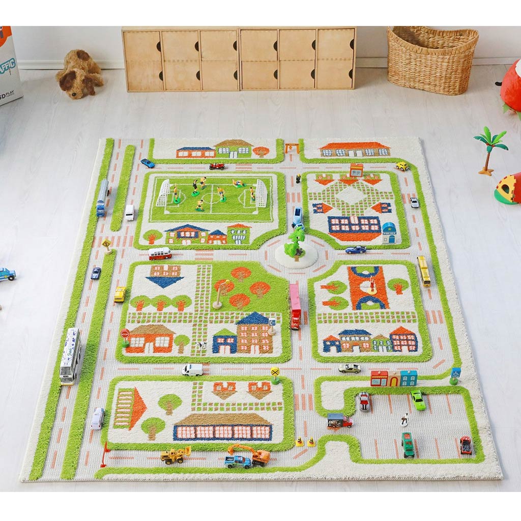 IVI Play Rug - Large Traffic Green Kids Play Mat for Indoor & Outdoor Activities - Perfect for Playrooms, Daycares, and Backyard Fun