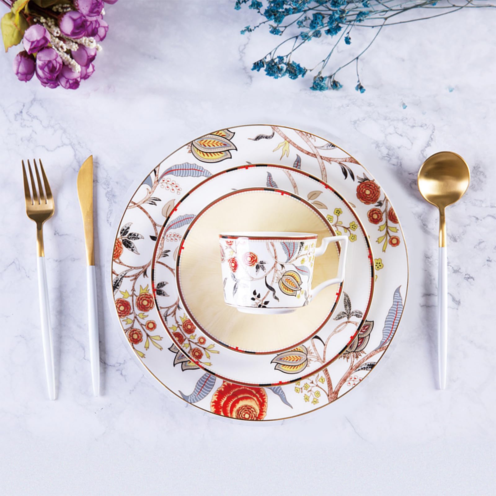 24-Piece Dinnerware Set - Scratch-Resistant Round Plates, Bowls & Cups - Microwave, Oven & Dishwasher Safe for Everyday Dining & Entertaining