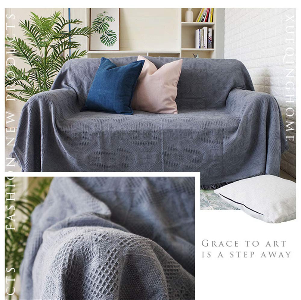 Boho Blanket - Diamond Dark Tapestry Sofa Throw, Soft Fabric Dust Cover for Couch (230x275cm, Gray) - Perfect for Living Room Decor, Cozy Home & Outdoor Picnics