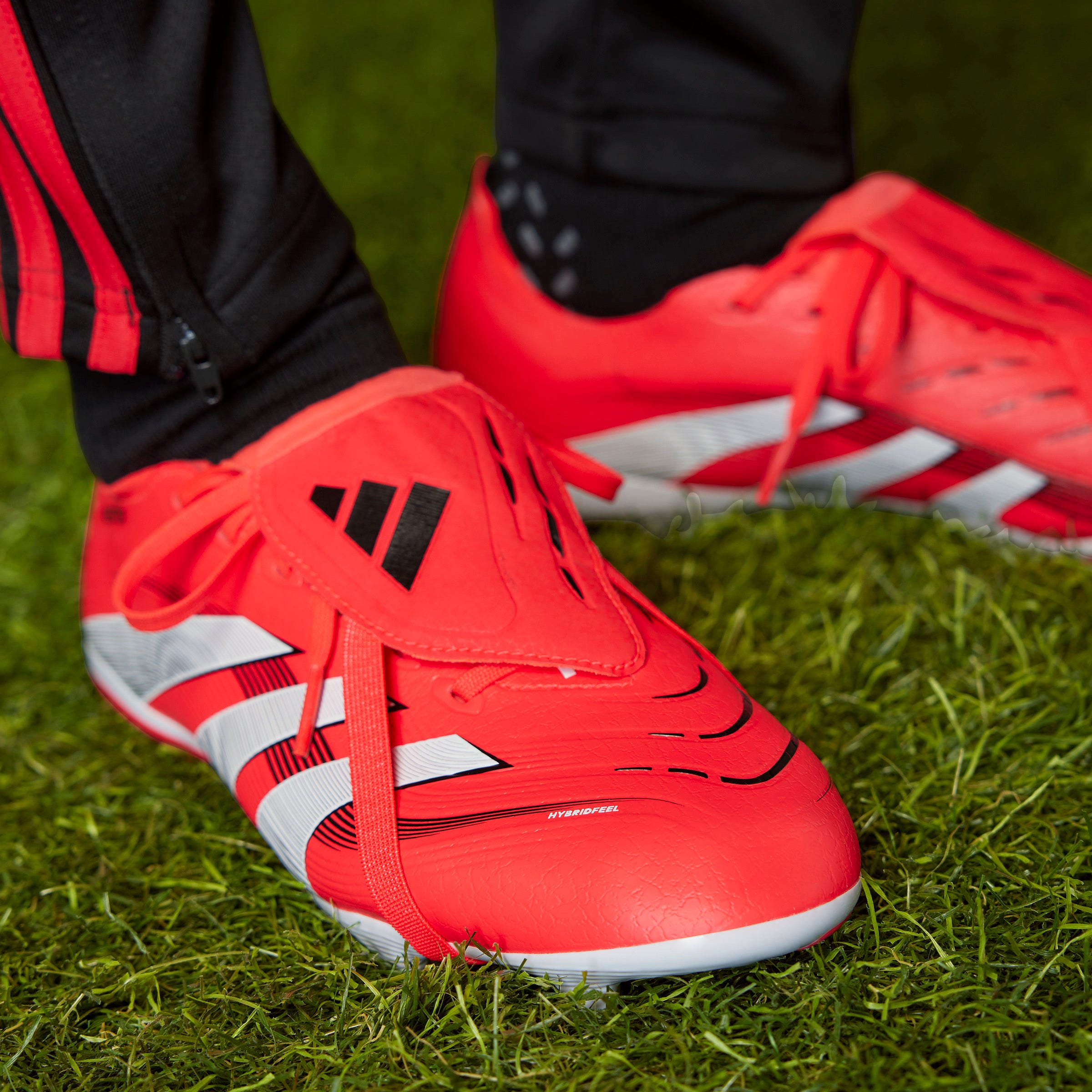 Adidas Predator League FG Soccer Cleats for Men - Fold Over Tongue Football Shoes in Lucid Red/White/Core Black | Perfect for Artificial Grass & Competitive Matches