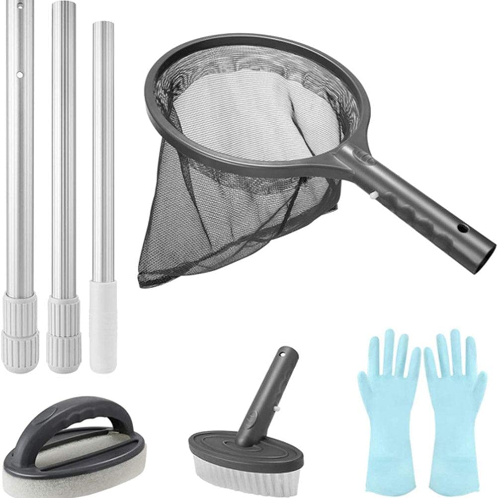 5-Piece Swimming Pool Cleaning Kit - Small Fishing Net & Brush Set with 3-Section Aluminum Pole, Floating Skimmer for Above Ground & Inflatable Pools, Ponds | Perfect for Pool Maintenance & Water Surface Cleaning