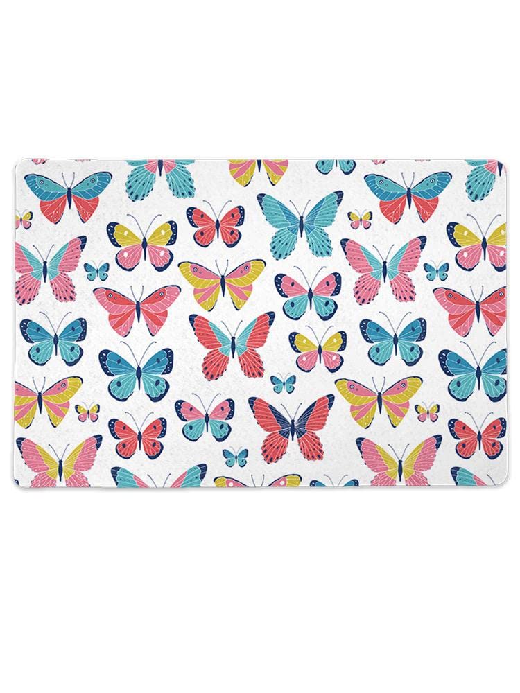 Smartprints Butterfly Pattern Non-Slip Pet Feeding Mat - Waterproof Rectangle Dog Cat Food Bowl Placemat for Kitchen Floor, Dining Area & Outdoor Use