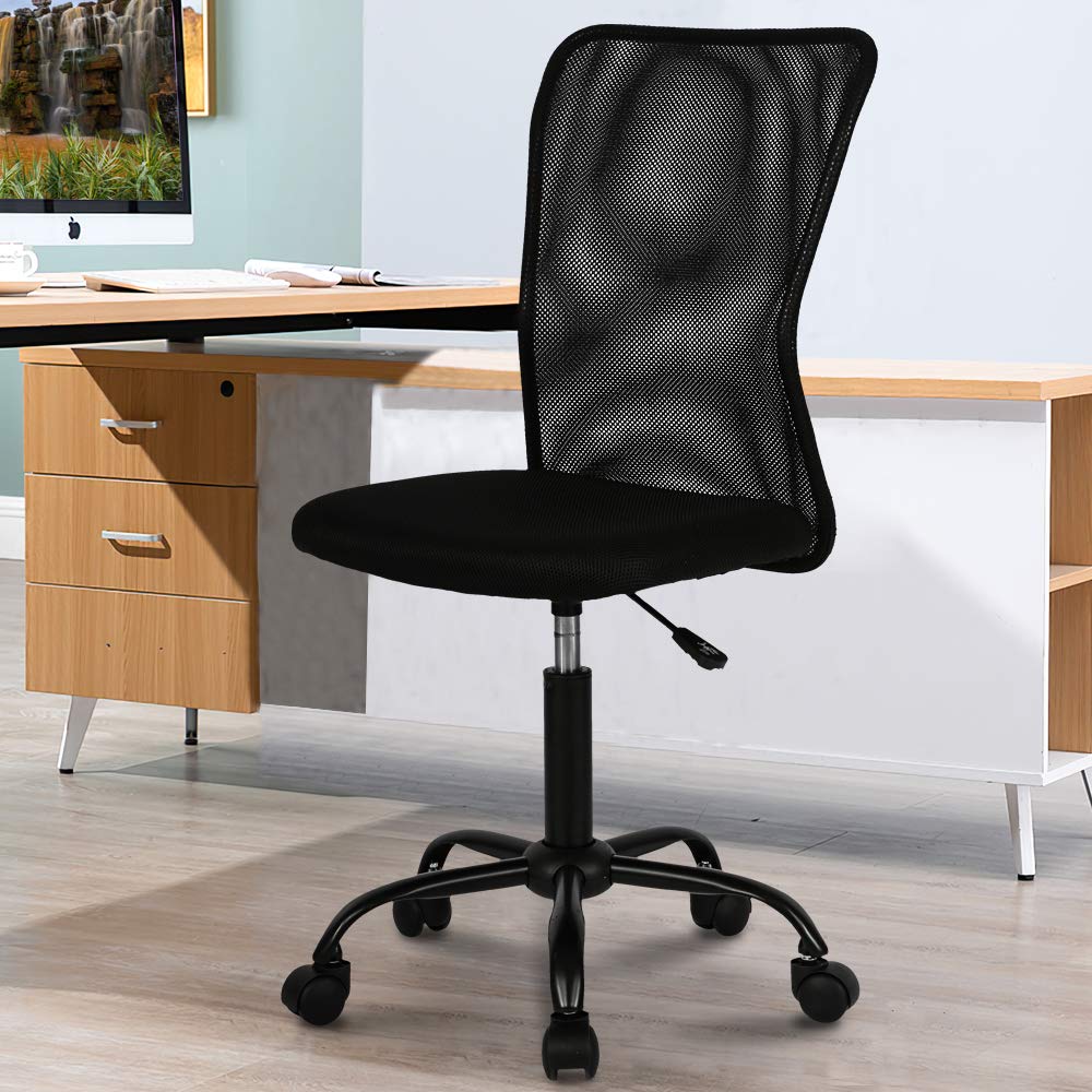 Ergonomic Mesh Office Chair - Adjustable Height Mid Back Computer Desk Chair for Home, Student & Small Office - Modern No Armrest Rolling Swivel Task Chair (Black) - Perfect for Remote Work, Online Classes & Long Study Sessions