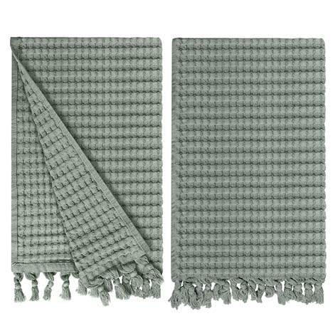 GILDEN TREE Decorative Waffle Hand Towels for Bathroom - 20x35 Inch Large Quick Drying Fingertip Towels, 2 Pack Modern Style (Sage Grey) - Perfect for Guest Bathrooms, Powder Rooms & Spa Decor