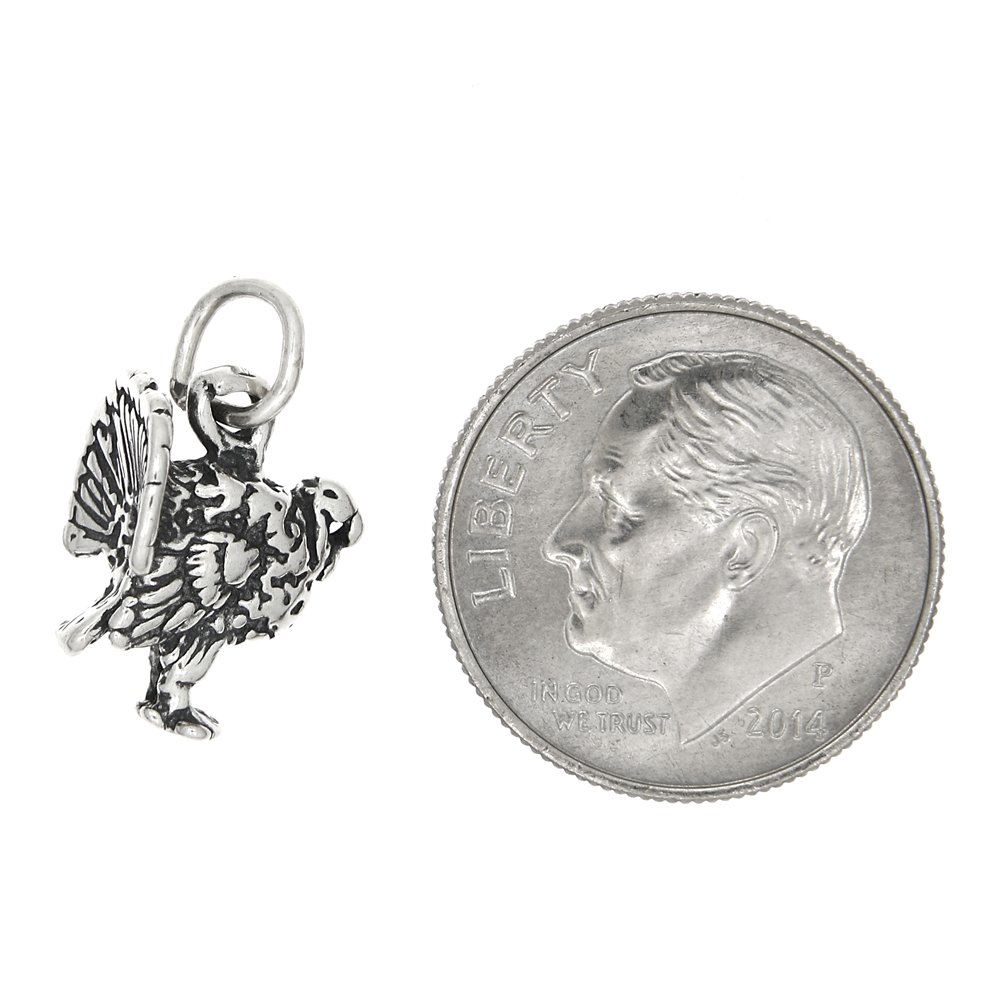 Sterling Silver Oxidized 3D Wild Turkey Charm Pendant - Handmade Jewelry for Necklace, Bracelet & Gift Giving - Perfect for Thanksgiving, Hunting Season & Nature Lovers