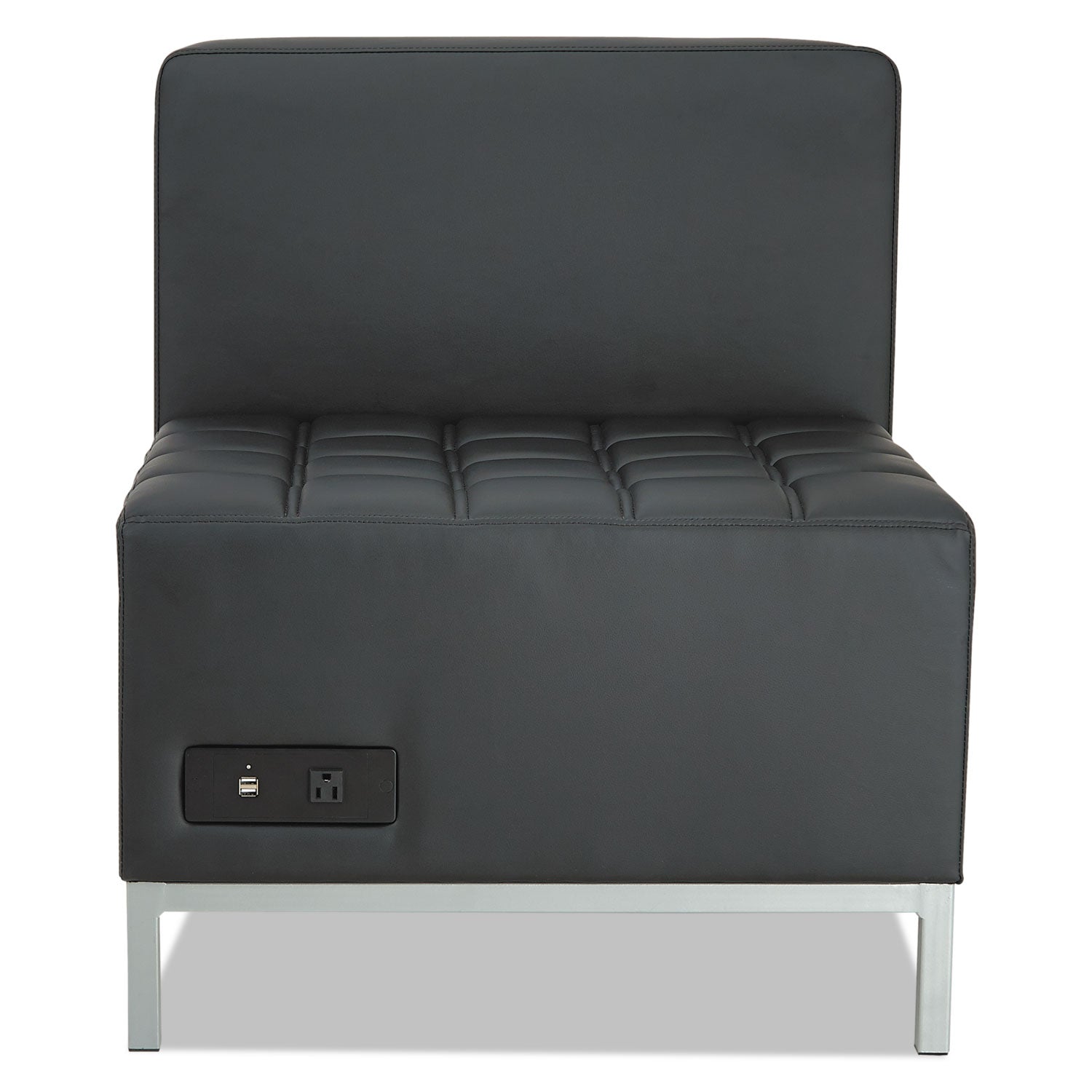 Alera QUB Series Armless L-Shaped Sectional Desk with Charging Station - Center Seat Features AC Outlet & Dual USB Ports (26.38