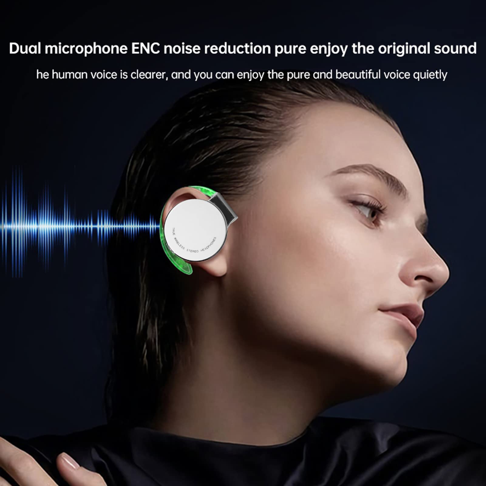 Jectse Clip-On Headphones with Charging Case & Cable - Wireless Bluetooth Earphones, Lightweight Stereo Headset for Running, Gym, Workout, Travel (White)