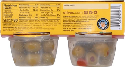 Pearls Olives To Go! Pitted Kalamata Olives - 1.4 oz (24 Cups) | Premium Greek Olives for Snacking, Salads & Charcuterie Boards | Perfect for Lunch Boxes, Picnics & On-The-Go Meals