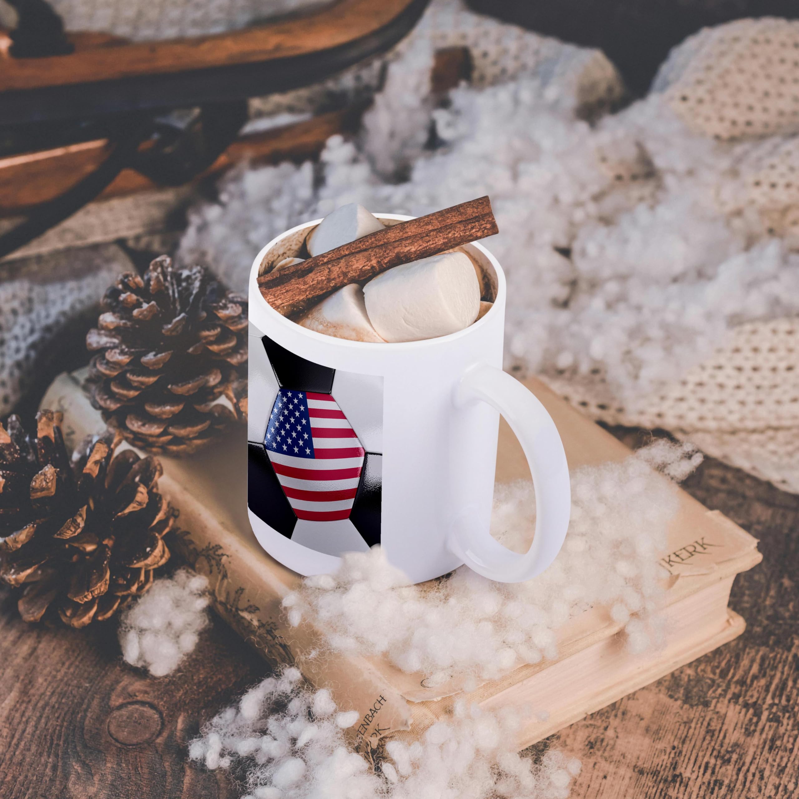 3D Rose USA Soccer Ball Ceramic Coffee Mug - 15 oz White Gift Mug for Soccer Fans, Players, Coaches - Perfect for Home, Office, Game Day & Sports Gifts